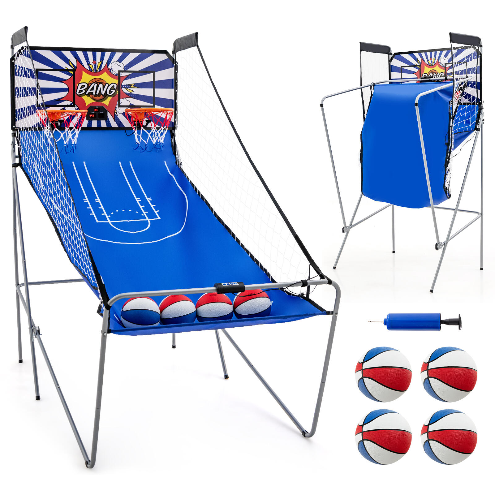 Basketball Arcade Game Dual Shot Indoor Outdoor Game Set Foldable Blue
