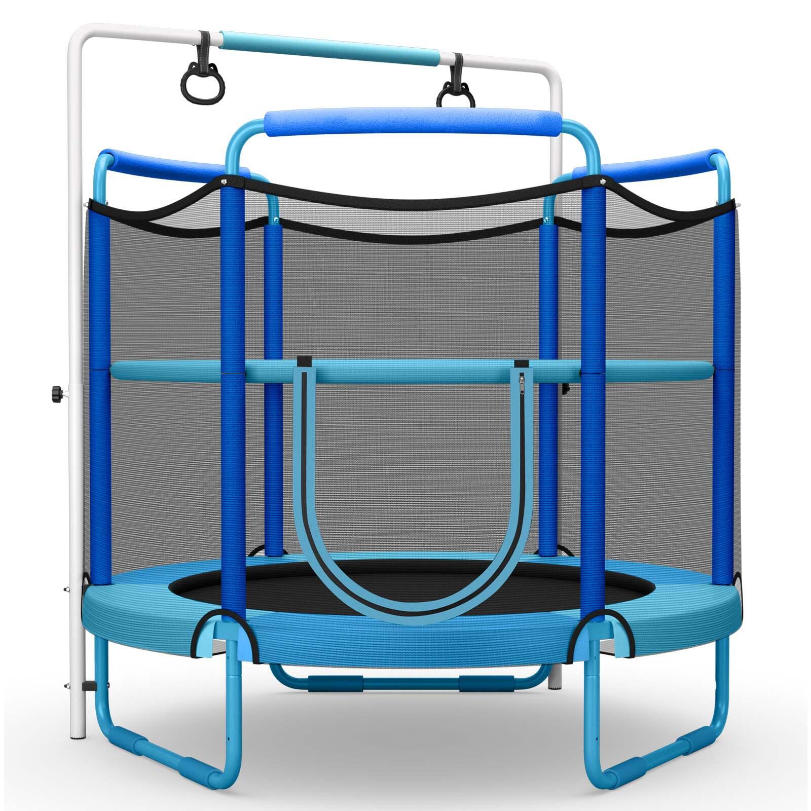 5FT 3-in-1 Trampoline w/Horizontal Bar/Handle Rings In/Outdoor Rebounder Blue