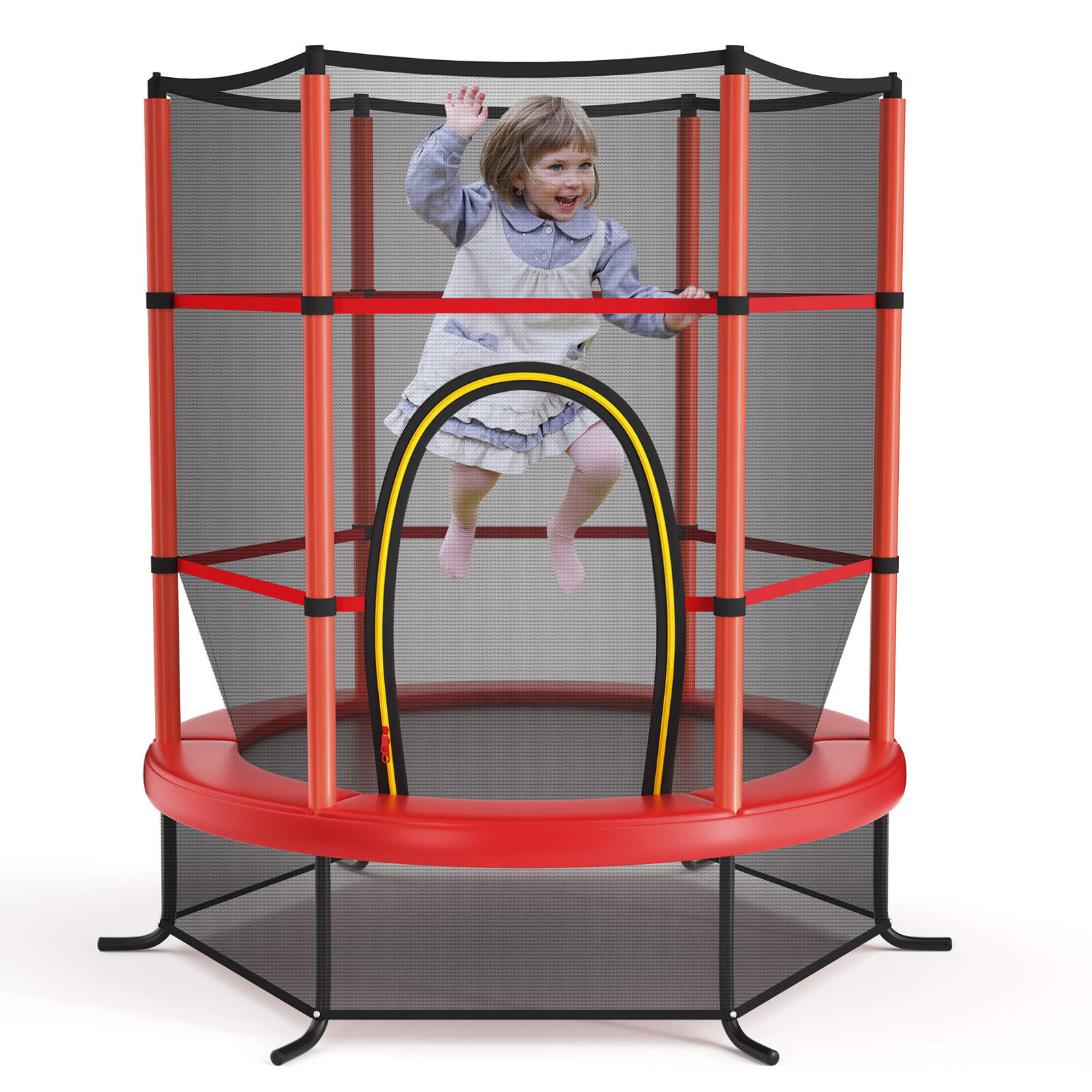 5.3FT Trampoline Bouncer Indoor Outdoor Gift w/Enclosure Net Max Load 45kg Red