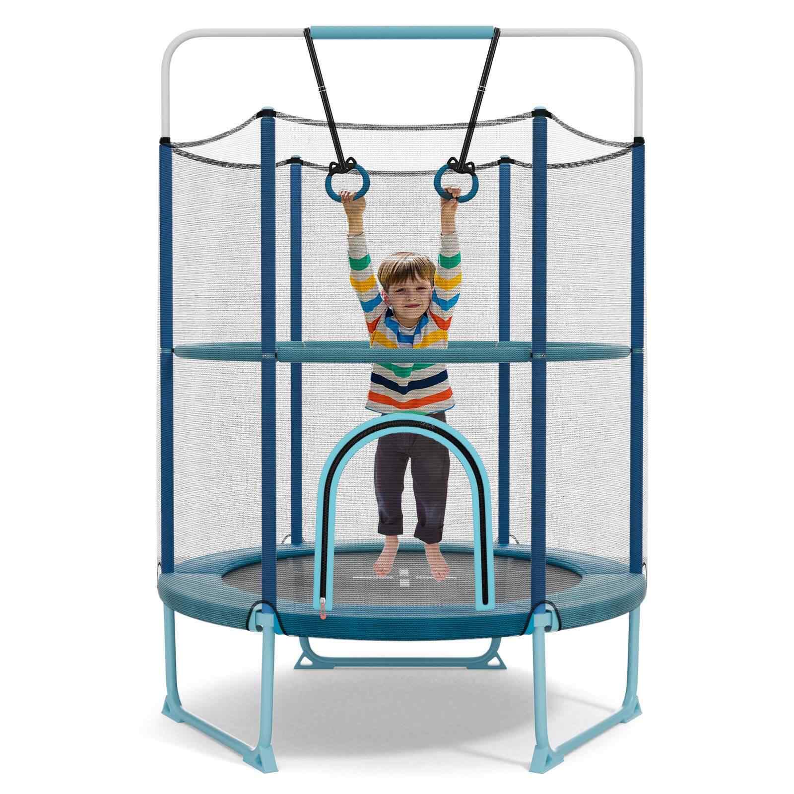 5FT Trampoline Recreational Trampoline w/Gymnastic Bar & Rings Blue