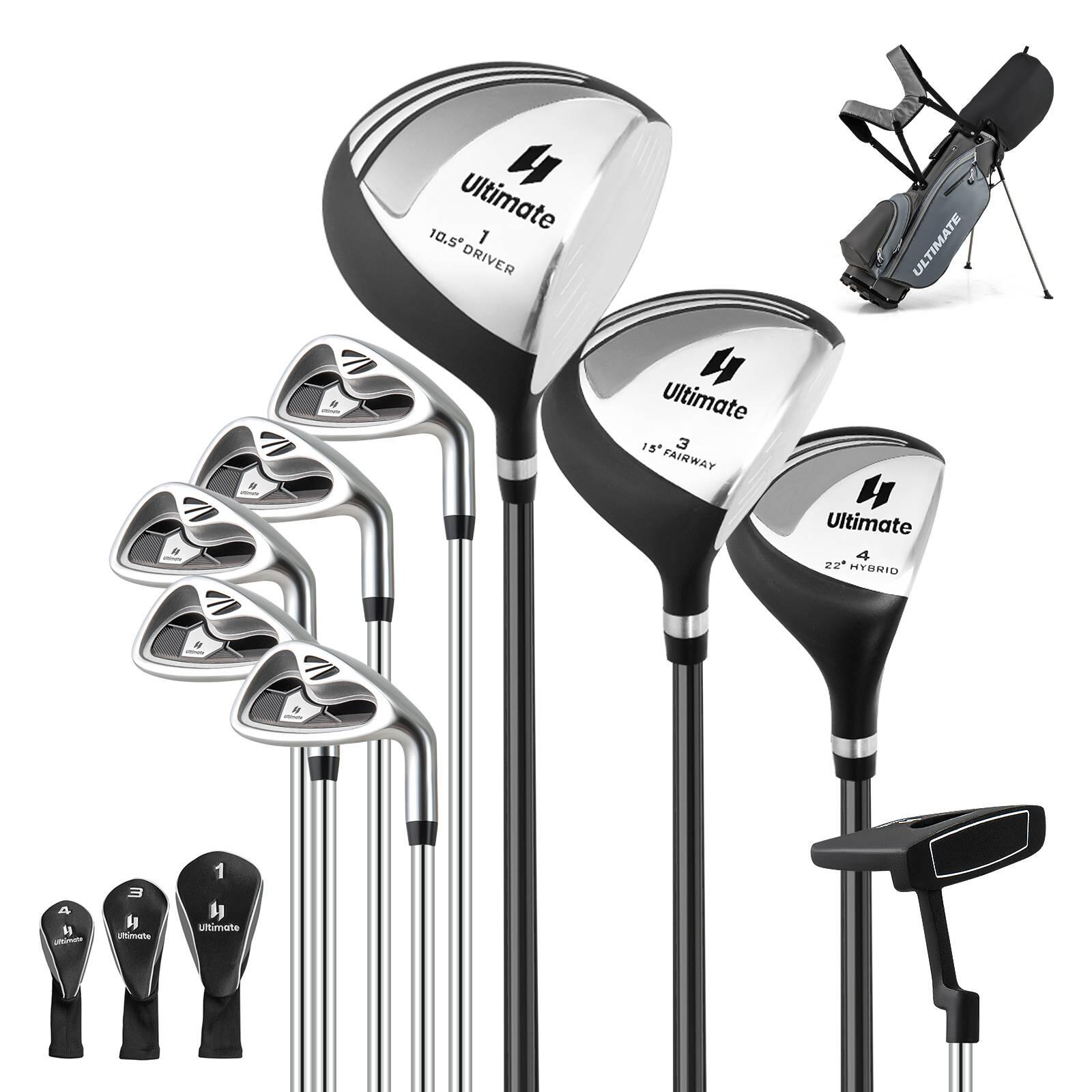 10 Pieces Complete Golf Club Package Set with 460cc Alloy Driver Grey