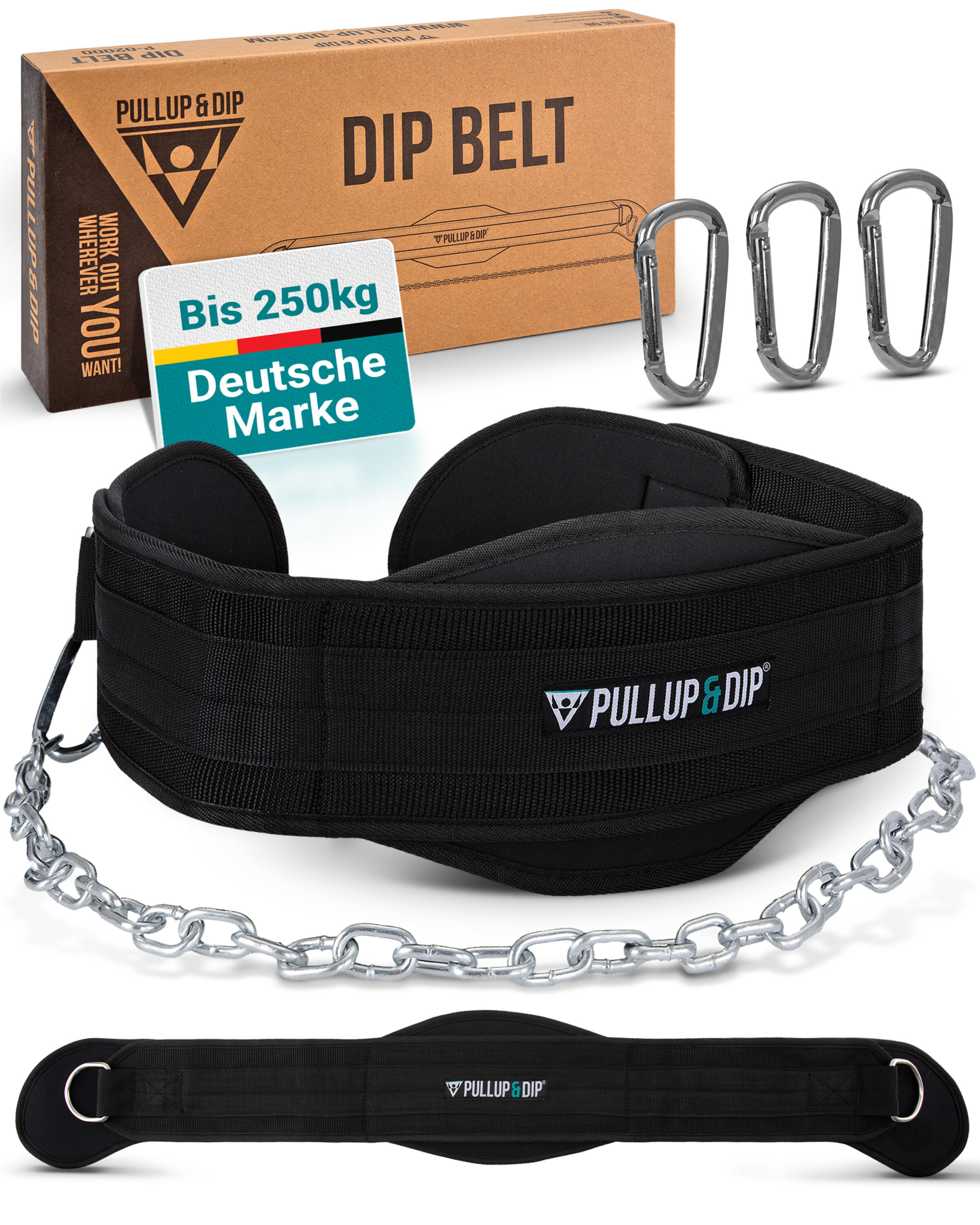 PULLUP & DIP Dip Gürtel mit Kette, 3 Karabinern und einzigartigen Klappen