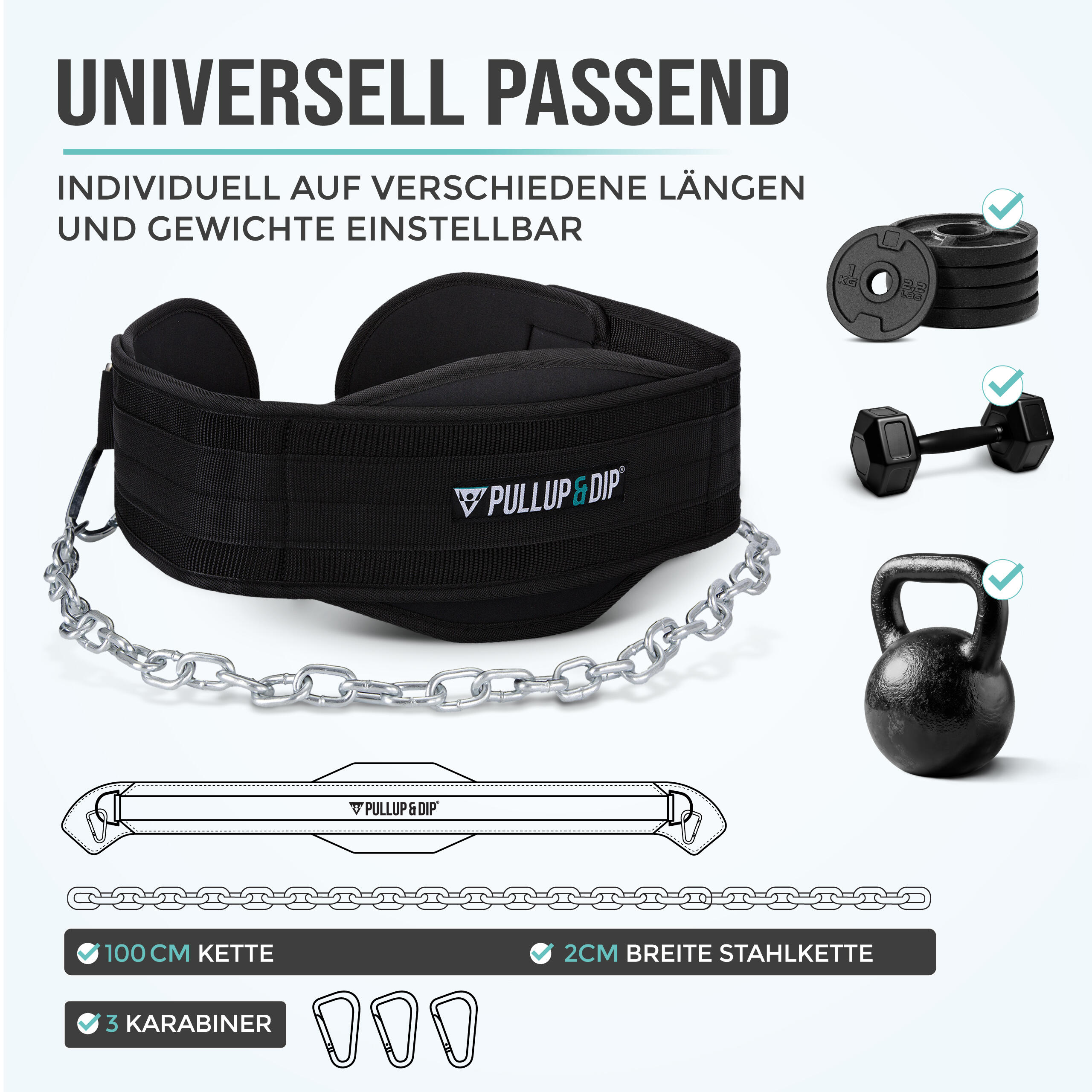 Dip Gürtel mit Kette, 3 Karabinern und einzigartigen Klappen 5/7
