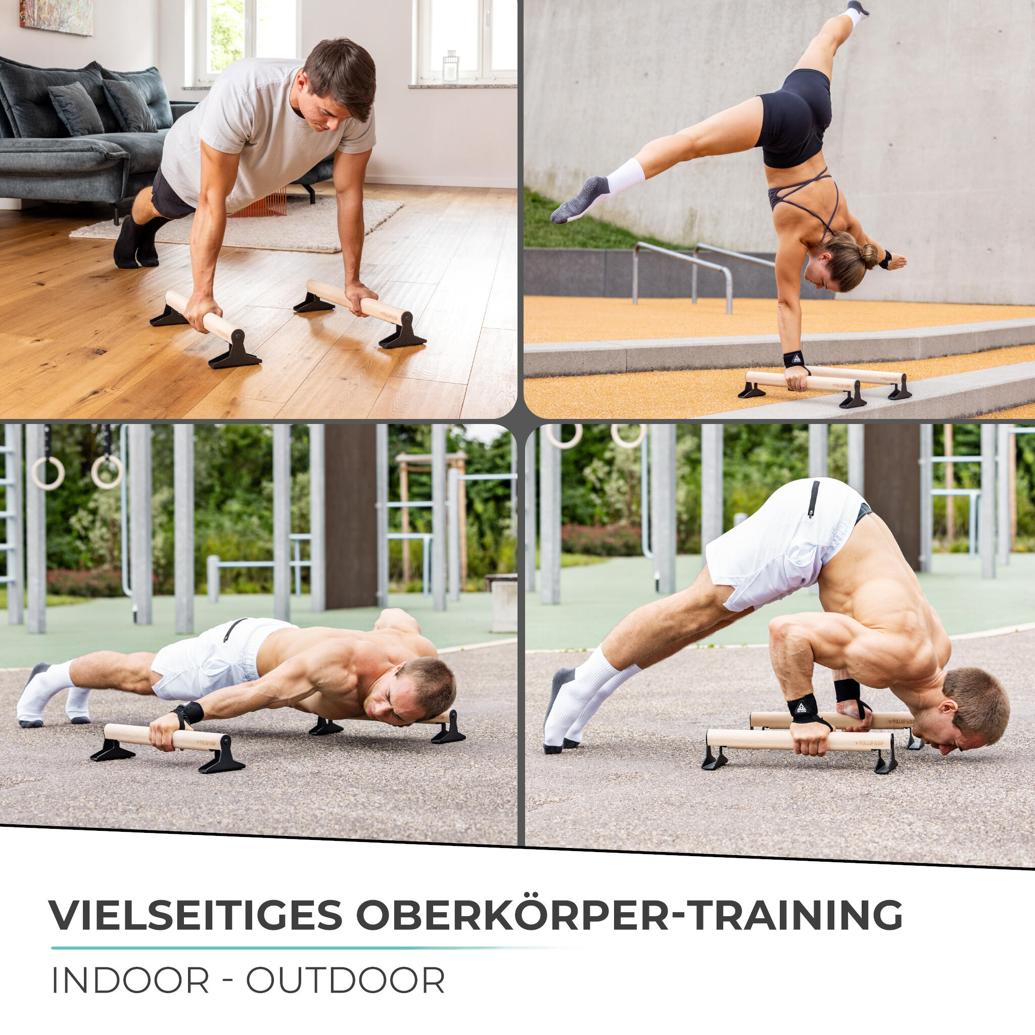 Hochwertige Low Holz Parallettes mit ergonomischem Holzgriff und Blech Füßen 5/6