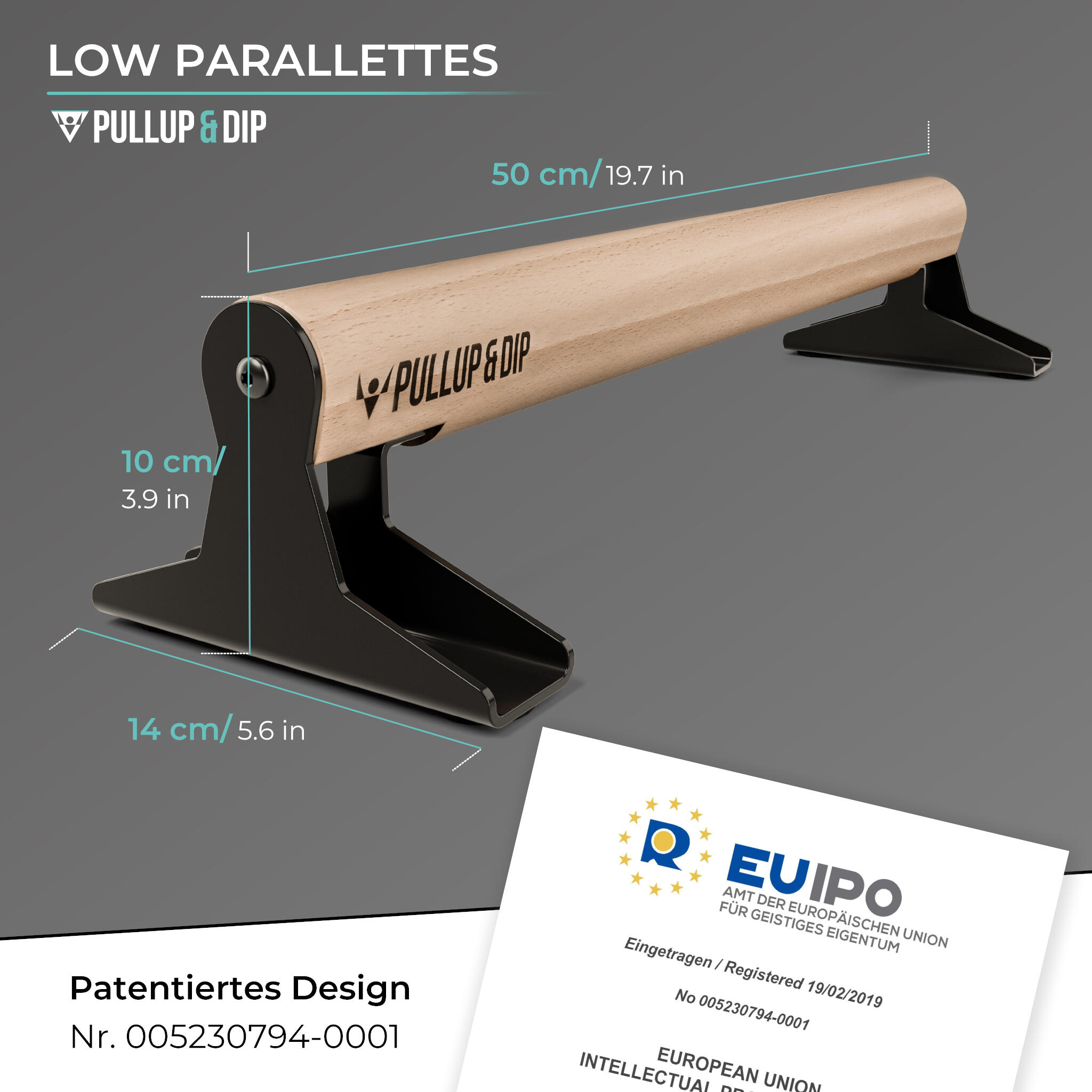 Hochwertige Low Holz Parallettes mit ergonomischem Holzgriff und Blech Füßen 3/6