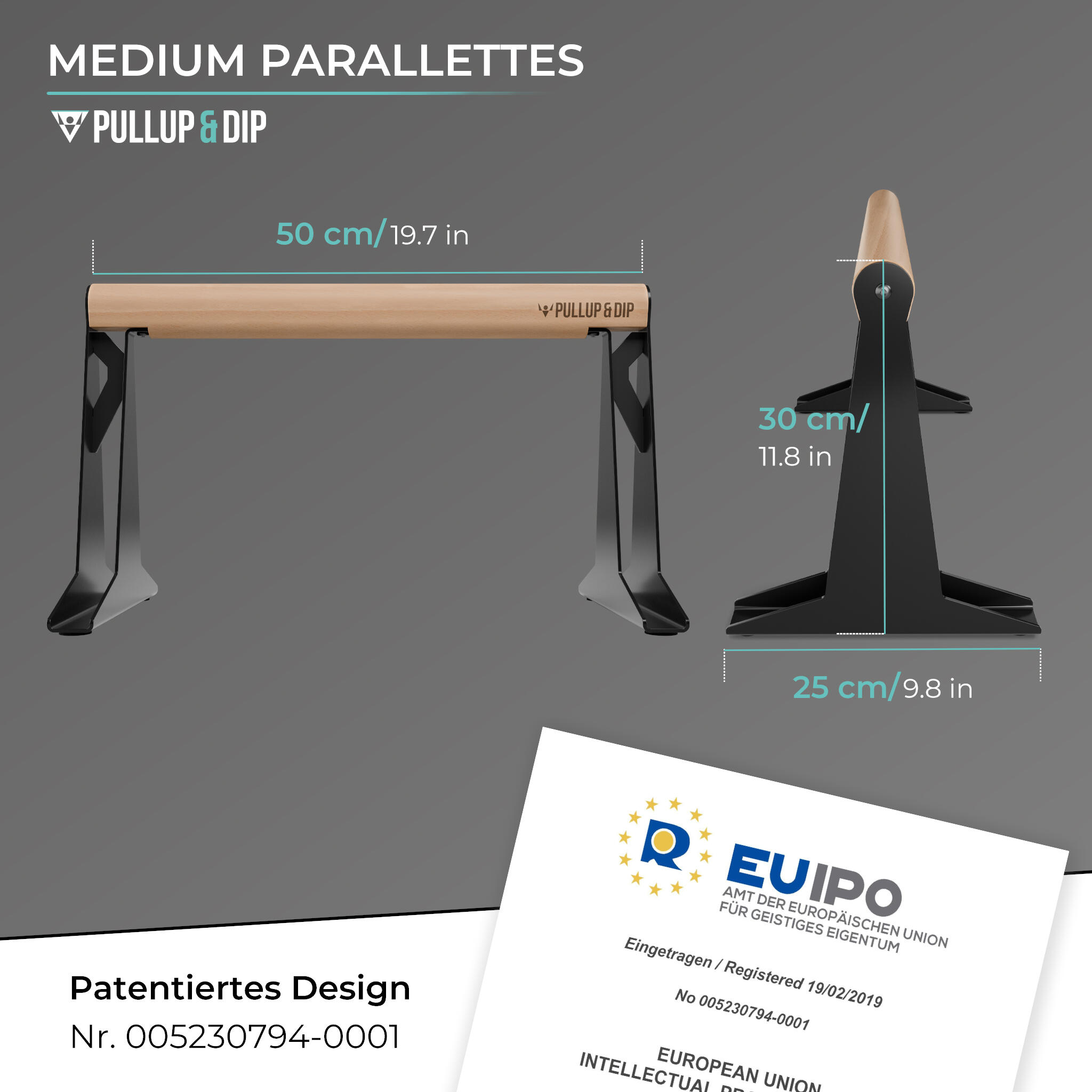 Hochwertige Medium Holz Parallettes mit ergonomischem Holzgriff und Blech Füßen 3/6