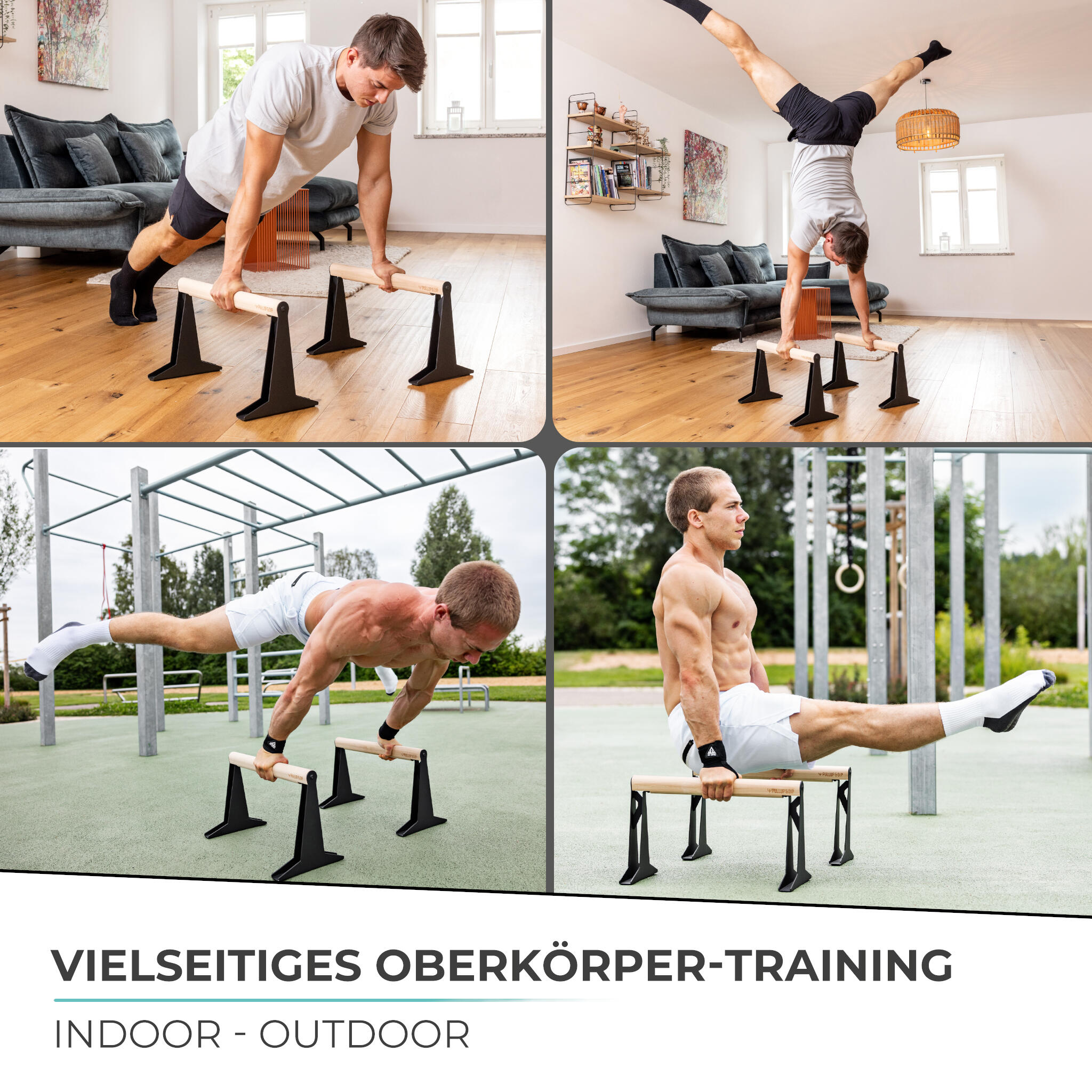 Hochwertige Medium Holz Parallettes mit ergonomischem Holzgriff und Blech Füßen 5/6