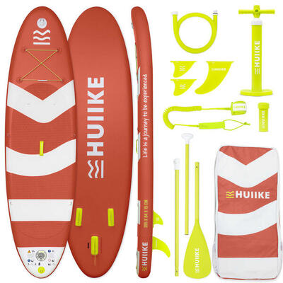 Opblaasbaar supboard met premium accessoires. huiike. rood. hoge stabiliteit