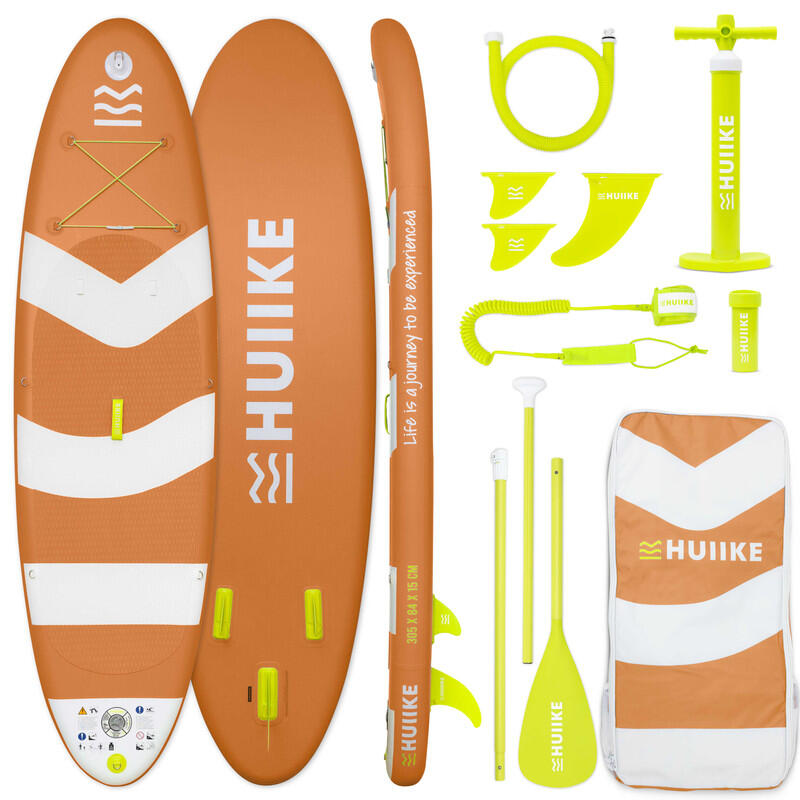 Huiike - Paddle Gonflable Adulte Accessoires Premium, Huiike, Orange, Haute Stabilité - Set De Stand Up Paddle - Jaune|orange - 305 Mm - Decathlon