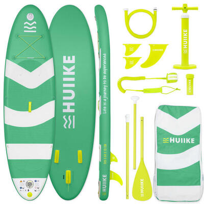 Opblaasbaar supboard met premium accessoires. huiike. groen. hoge stabiliteit
