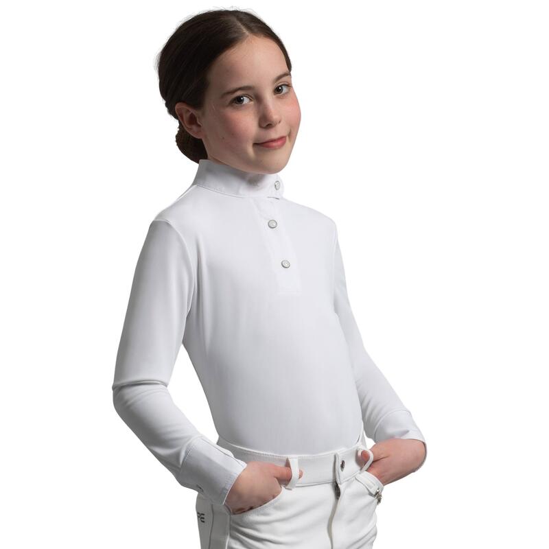 Polo d'équitation de concours manches longues en lycra fille Premier Equine Ross