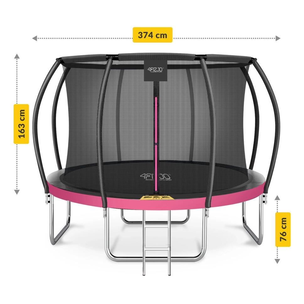 Trampolina ogrodowa dla dzieci 4FIZJO PRO z siatką ochronną 374cm 12FT różowa