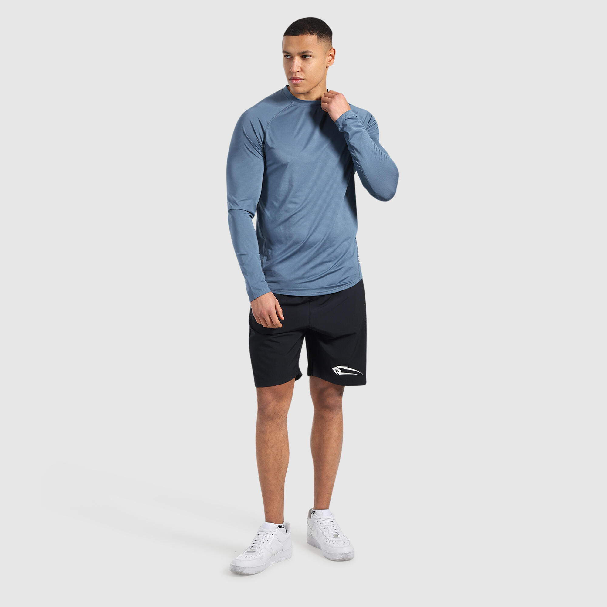 Herren Longsleeve Powerfit Blau 3/6