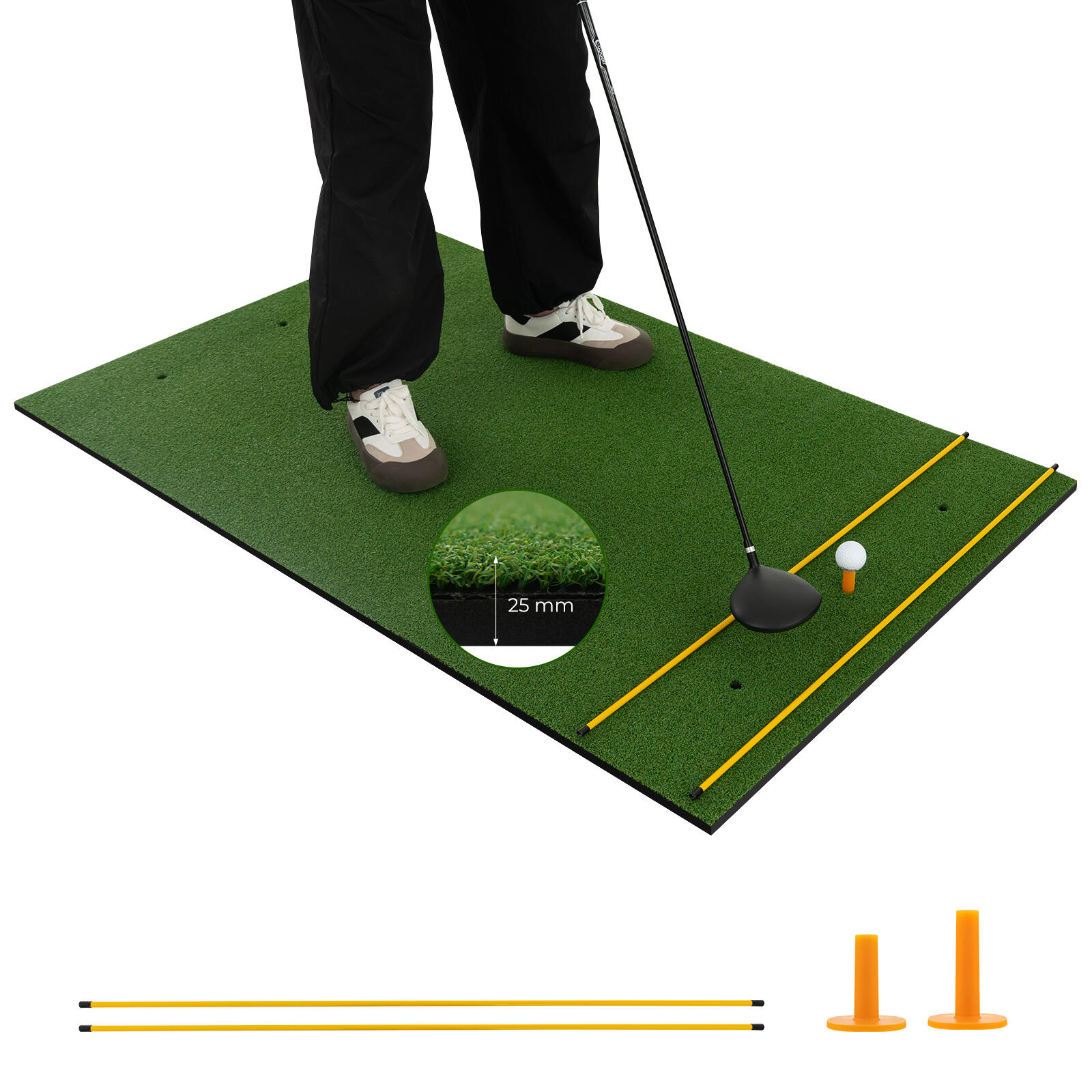 Golf Hitting Mat 25mm Artificial Turf Mat w/2 Rubber Tees 152 cm x 92 cm