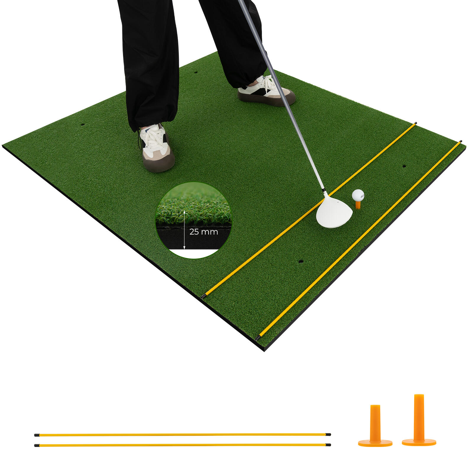 Golf Hitting Mat 25mm Artificial Turf Mat w/2 Rubber Tees 152 cm x 117 cm