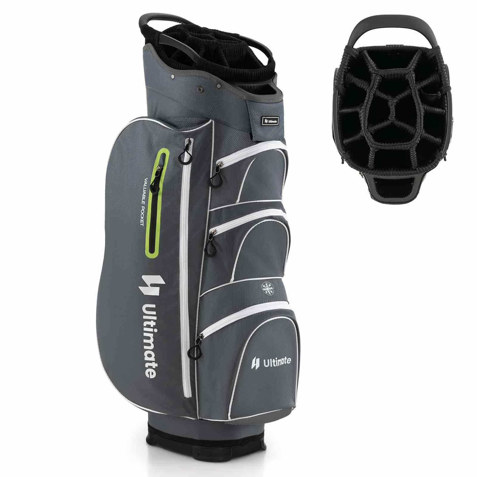 Golf Cart Bag with 15 Way Top Dividers Including Individual Putter Well Green