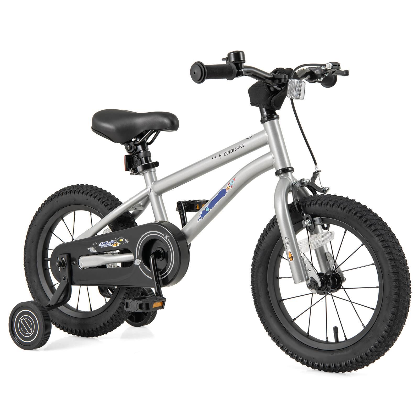14'' Kids Bicycle w/Training Wheels & Safe Reflectors 3-5 Years Old Silver