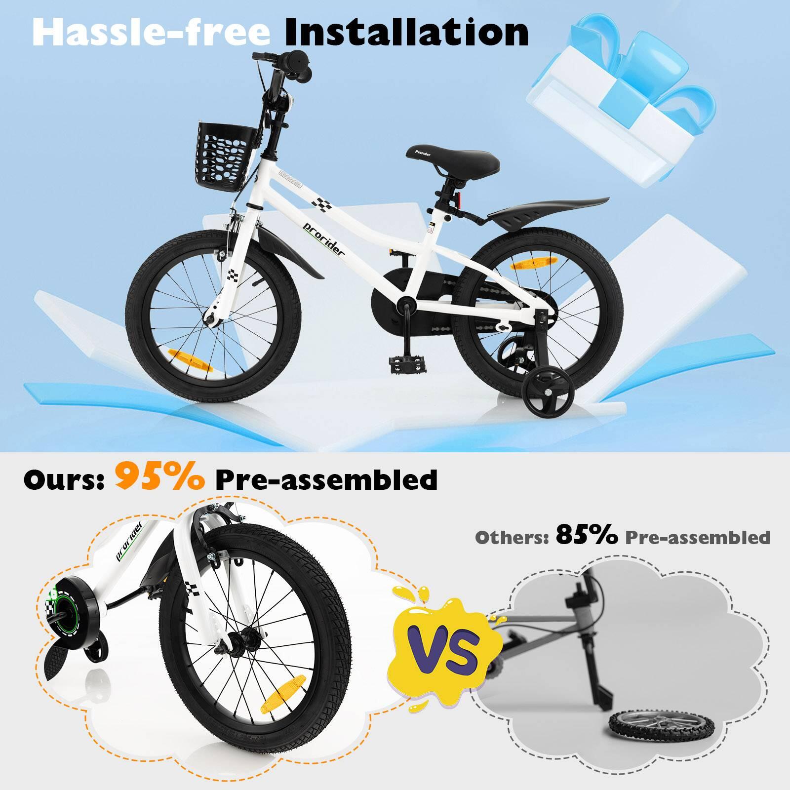 16'' Kids Learning Bikes w/Removable Basket Boys Beginner White - 4-7 ...