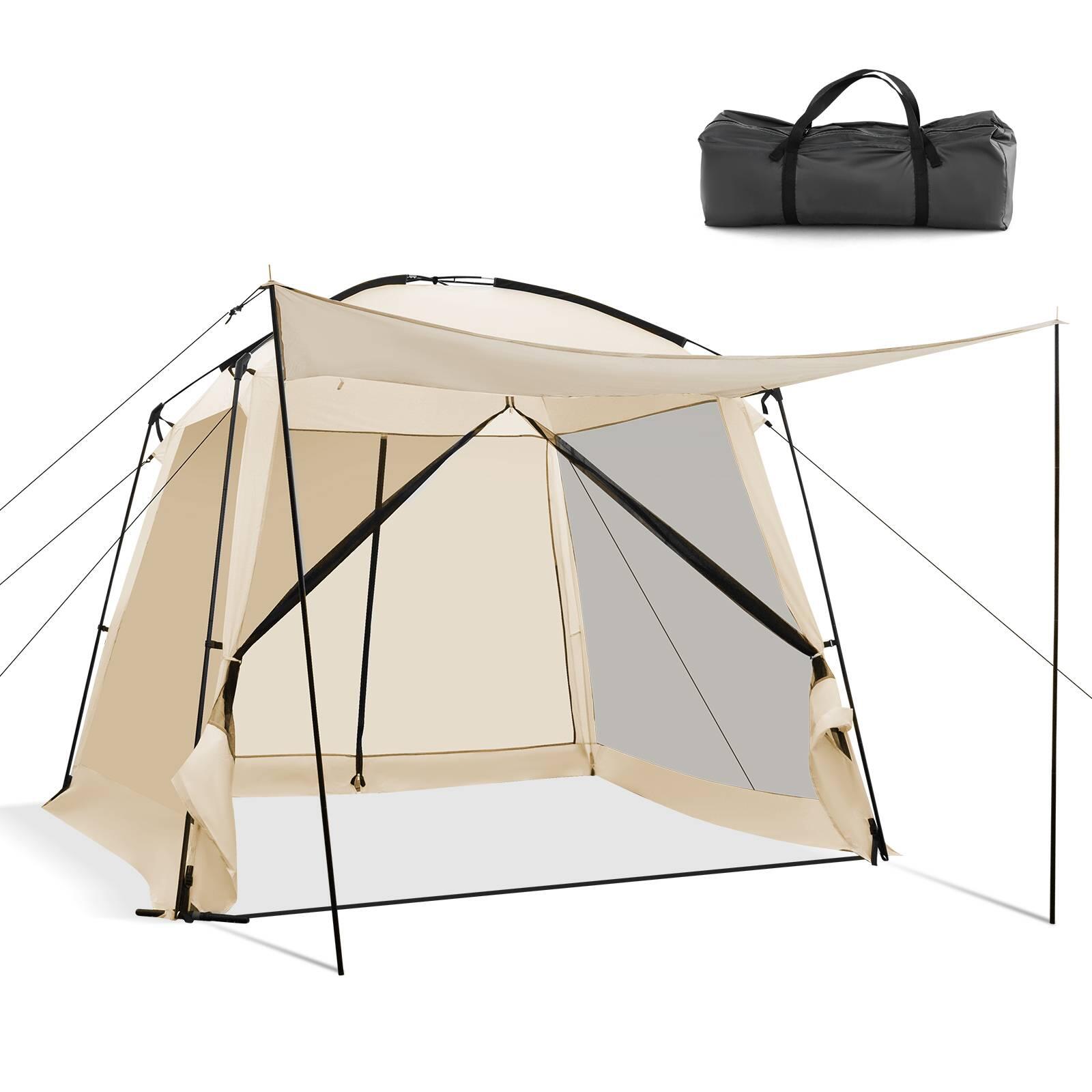 6-8 People Dome Camping Tent Waterproof w/4-Side Mesh Walls Beige
