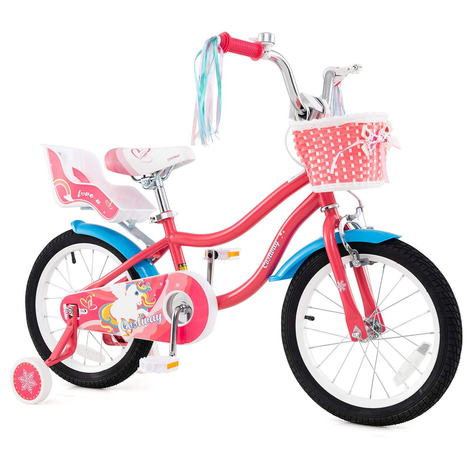 16'' Kids Learning Bikes w/Training Wheels & Basket Pink - 4-7 Years Old
