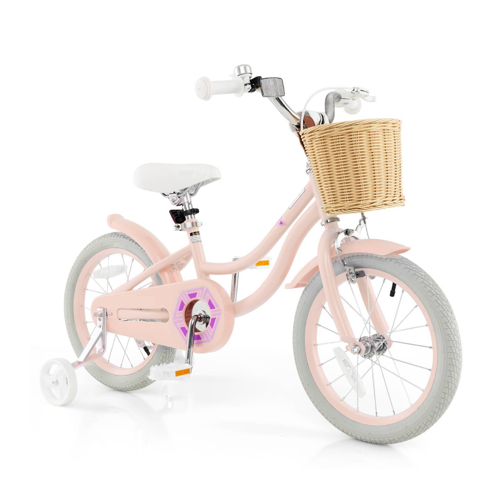 16” Kids Learning Bikes w/Retro Basket 95% Pre-assembled Pink - 4-7 Years Old