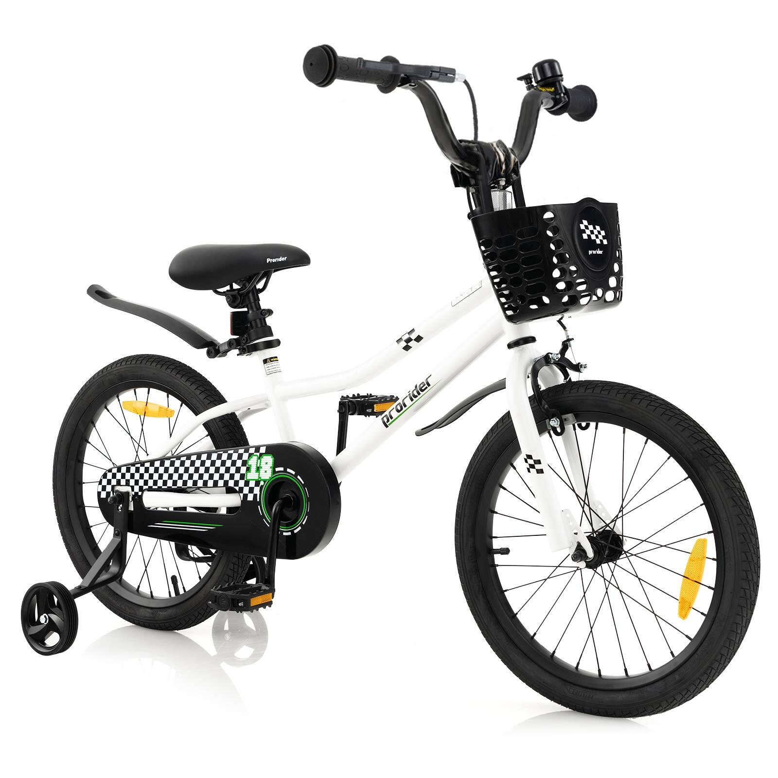 18'' Kids Learning Bikes w/Removable Basket Boys Beginner White - 4-8 Years Old