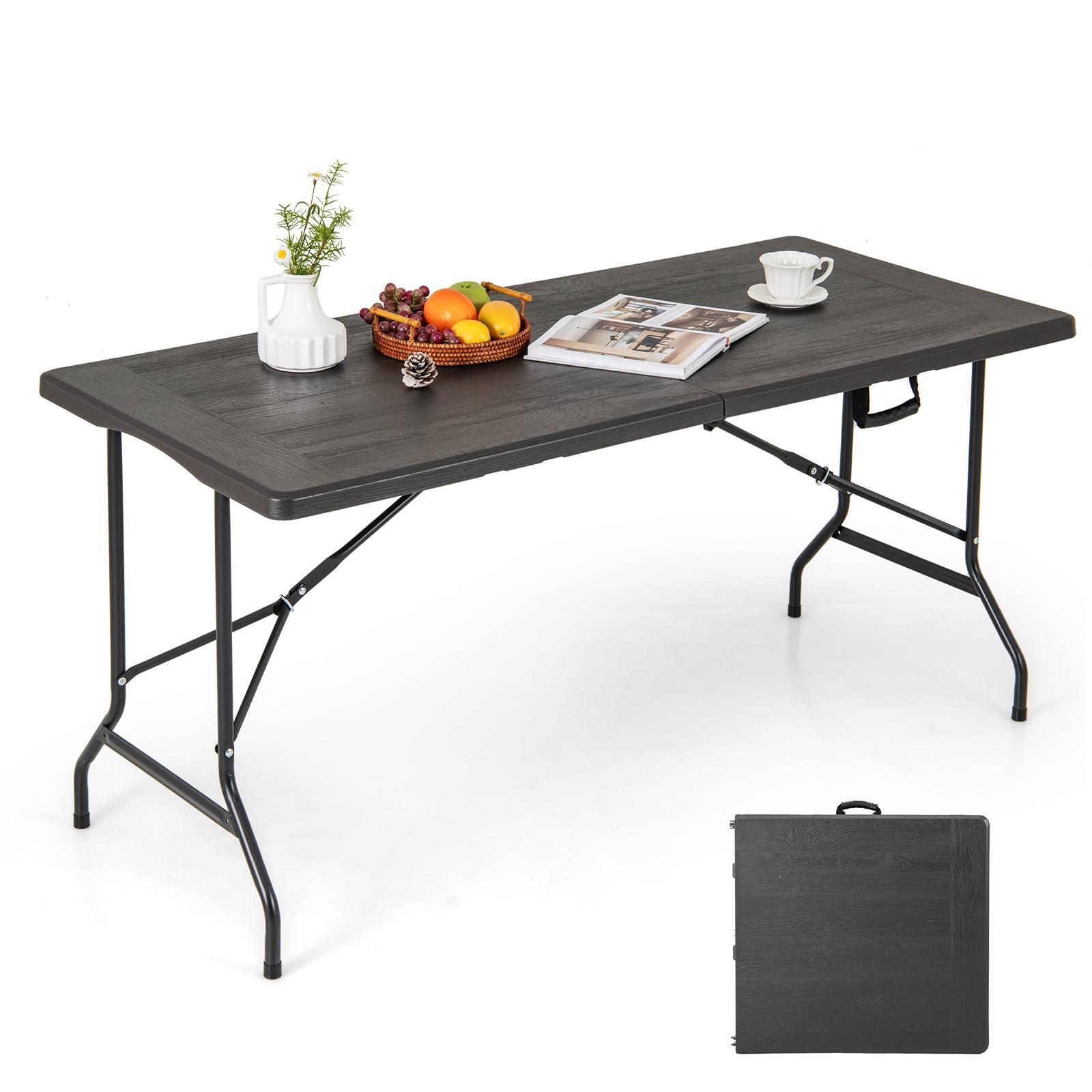 1.5M Folding Picnic Table Aluminum Dining Table w/Wood Grain 4-6 Person