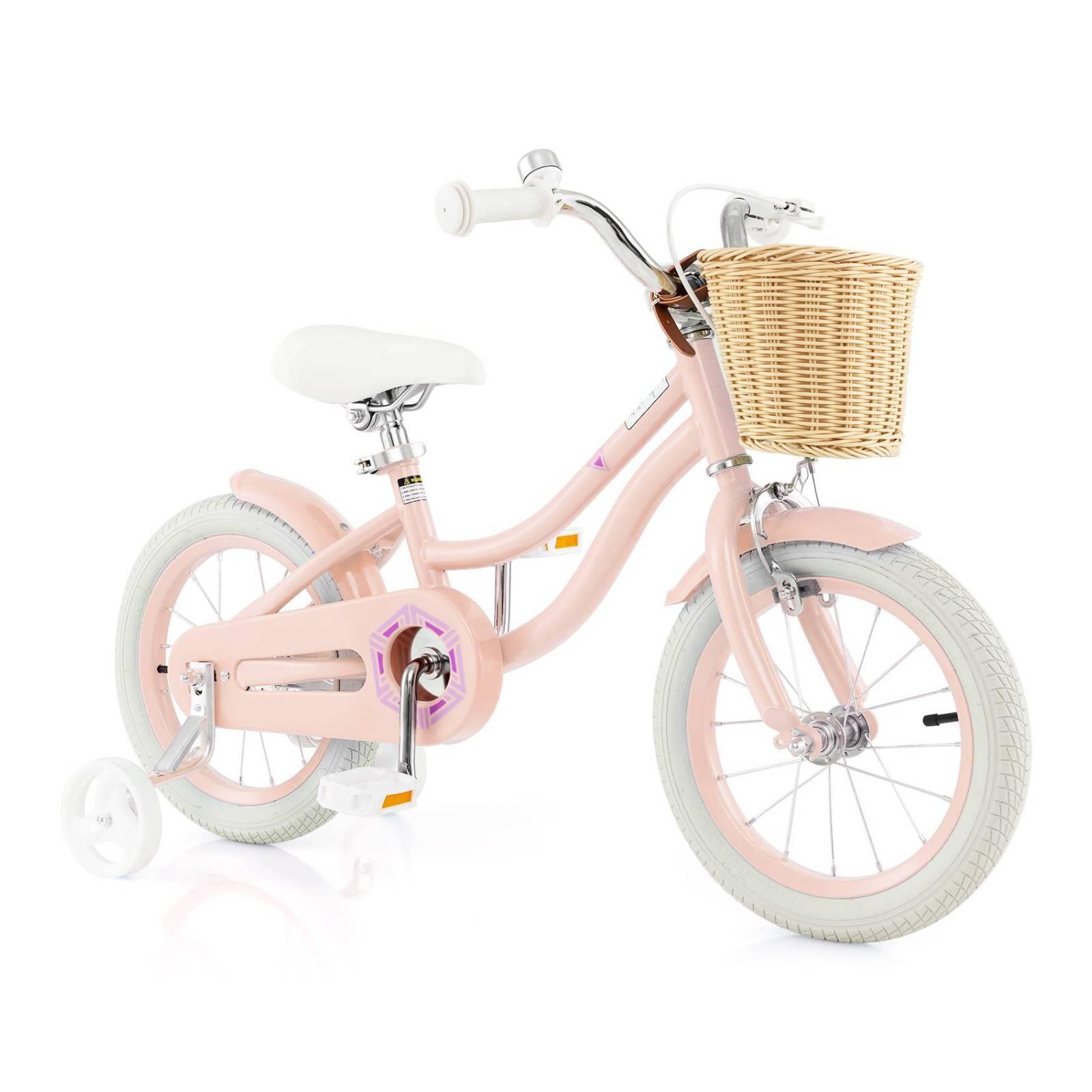 14” Kids Learning Bikes w/Retro Basket 95% Pre-assembled Pink - 3-5 Years Old