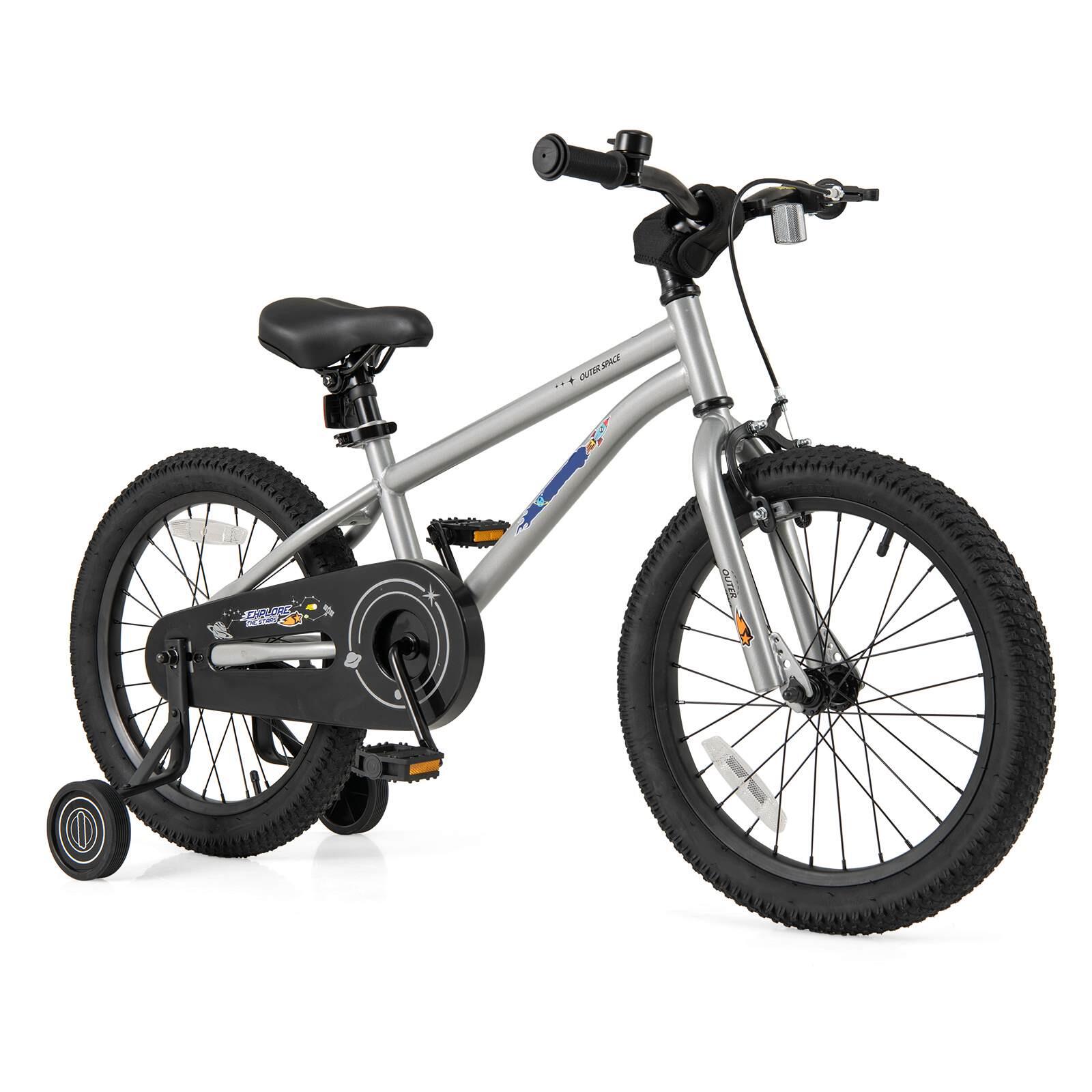 18'' Kids Bicycle w/Training Wheels & Safe Reflectors 4-8 Years Old Silver