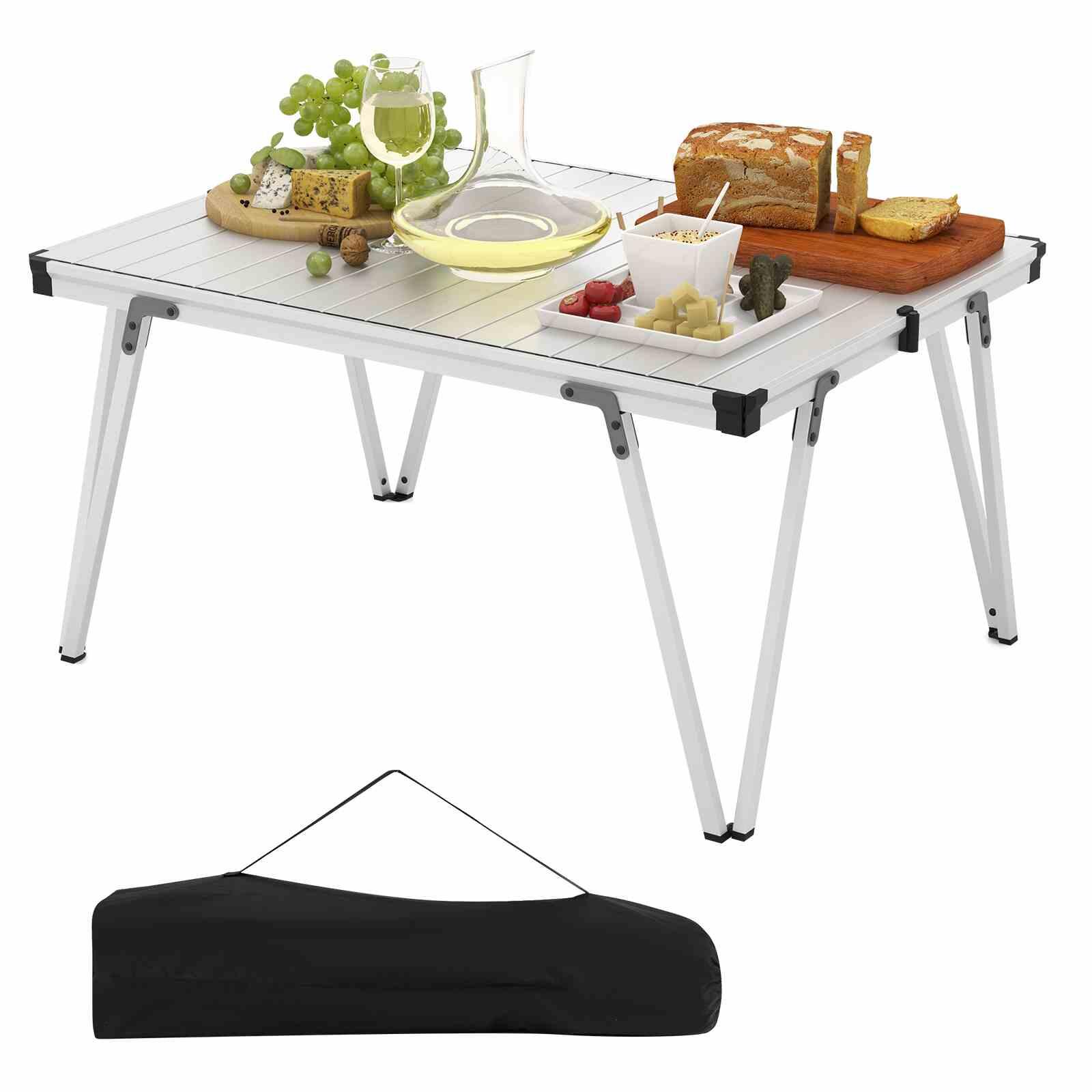 Folding Aluminum Camping Table Lightweight Roll-Up Desk Outdoor Picnic Silver