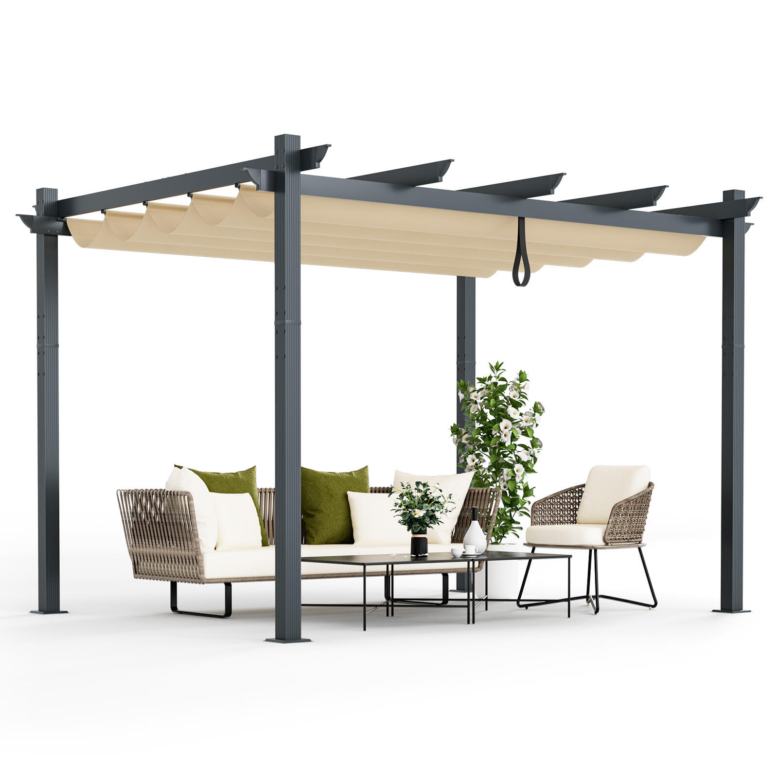 Outdoor Retractable Pergola with Retractable Canopy Cover for Garden