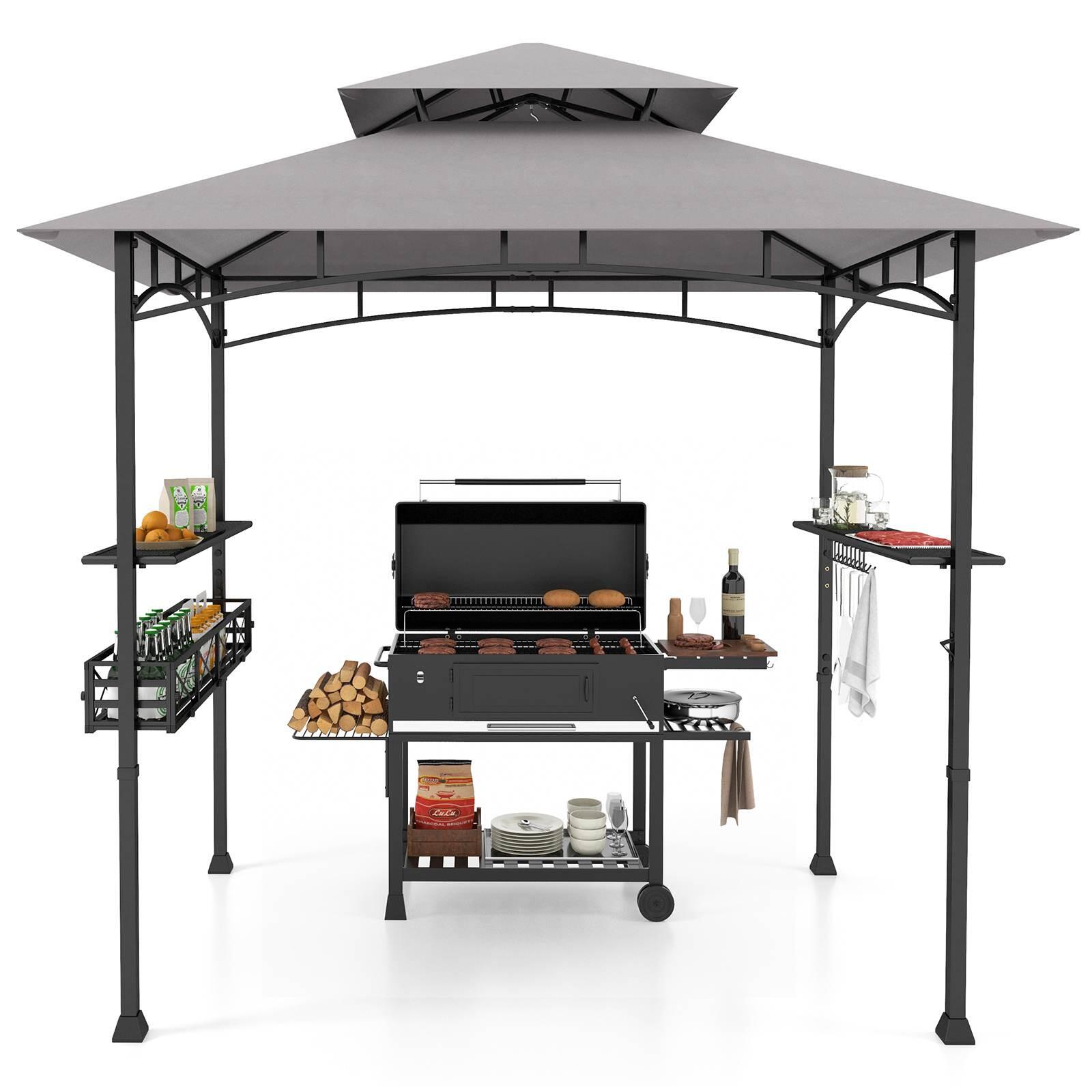 242 x 153 cm BBQ Grill Gazebo with 2 Side Shelves and Storage Basket