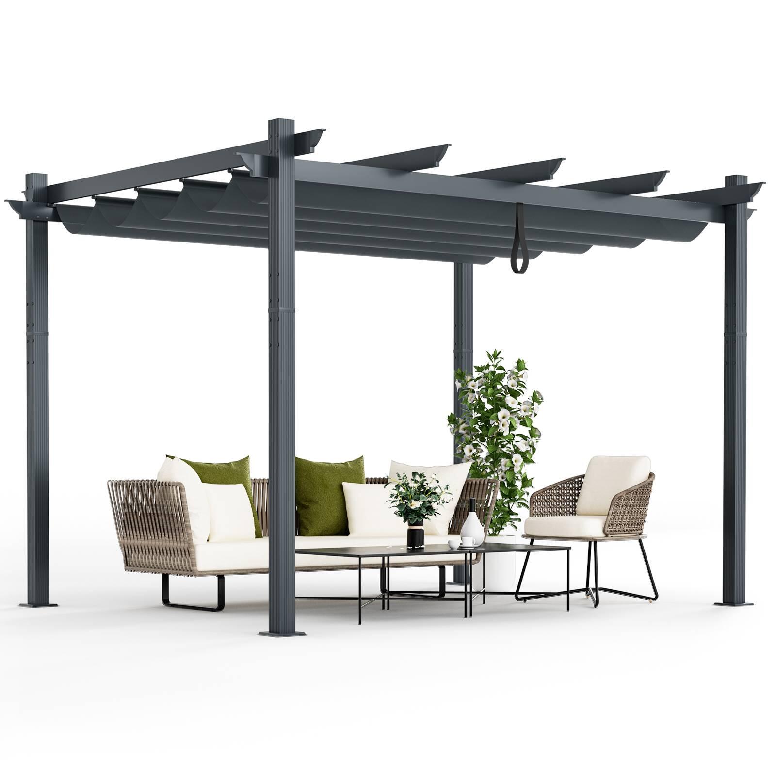 Outdoor Retractable Pergola with Retractable Canopy Cover for Garden