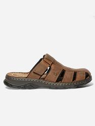 Mules homme JEROME Coffee cuir avec velcro talon 45 mm