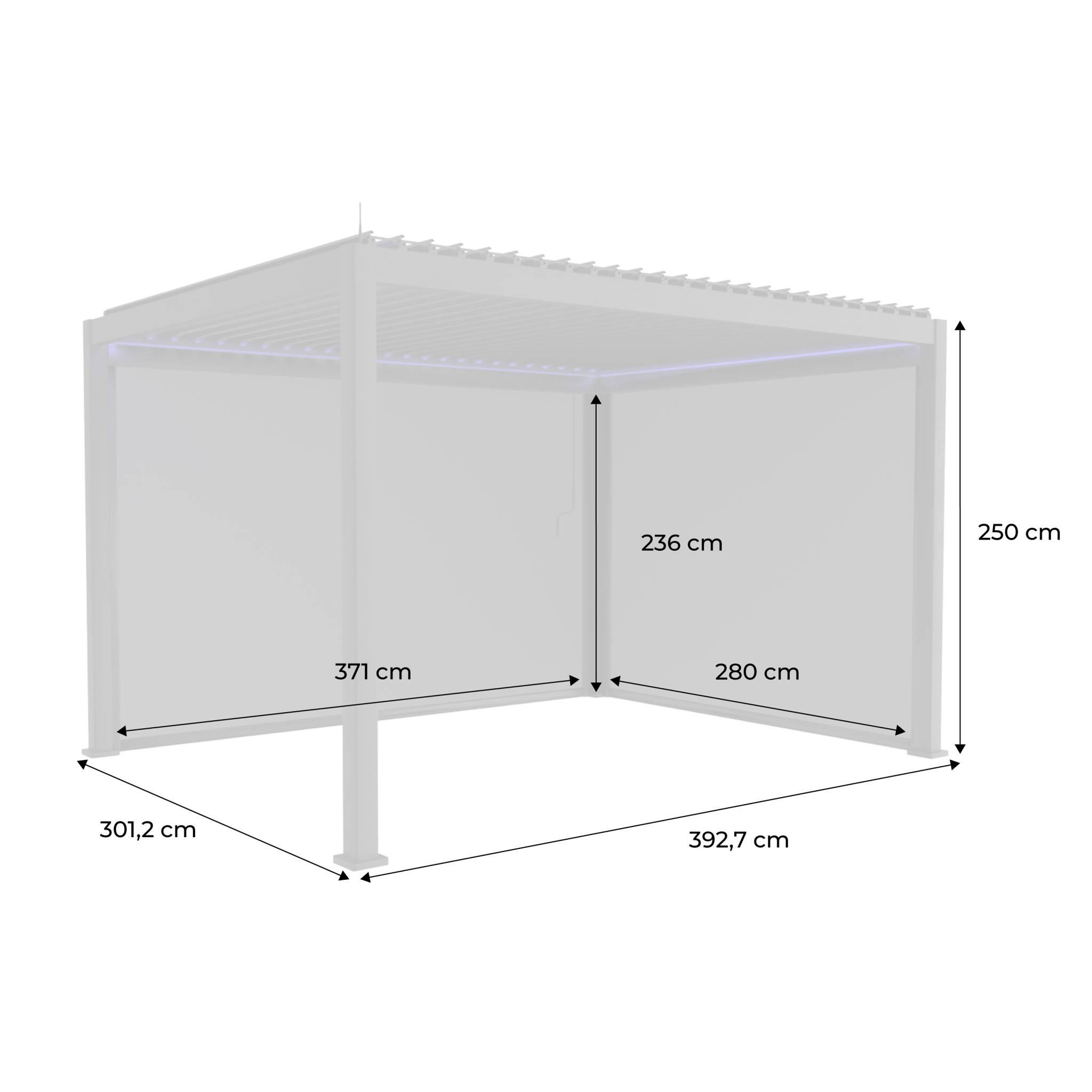 Pérgola bioclimática LED em alumínio 3x4m com estore 3m + estore 4m, Branco 4/5