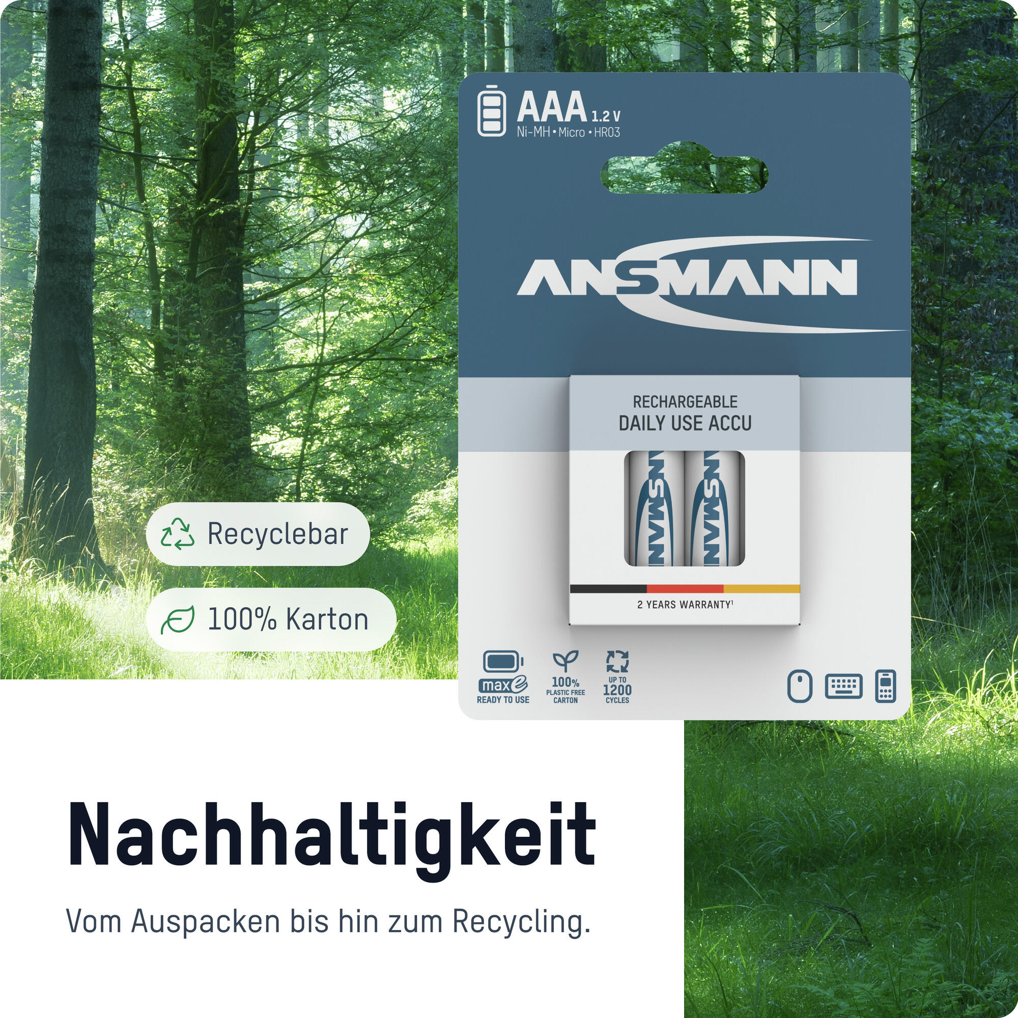 Micro AAA Akku 550 mAh Geringe Selbstentladung 3/7