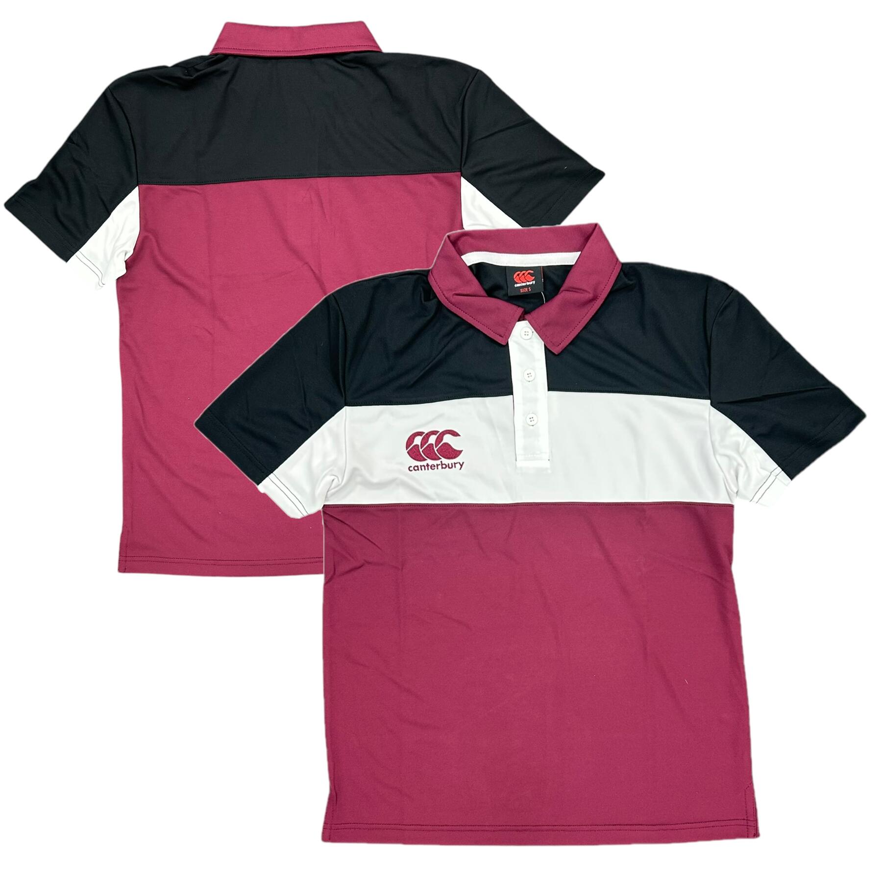 CANTERBURY Canterbury Men's Polo Shirt Maroon Striped Poly Short Sleeve