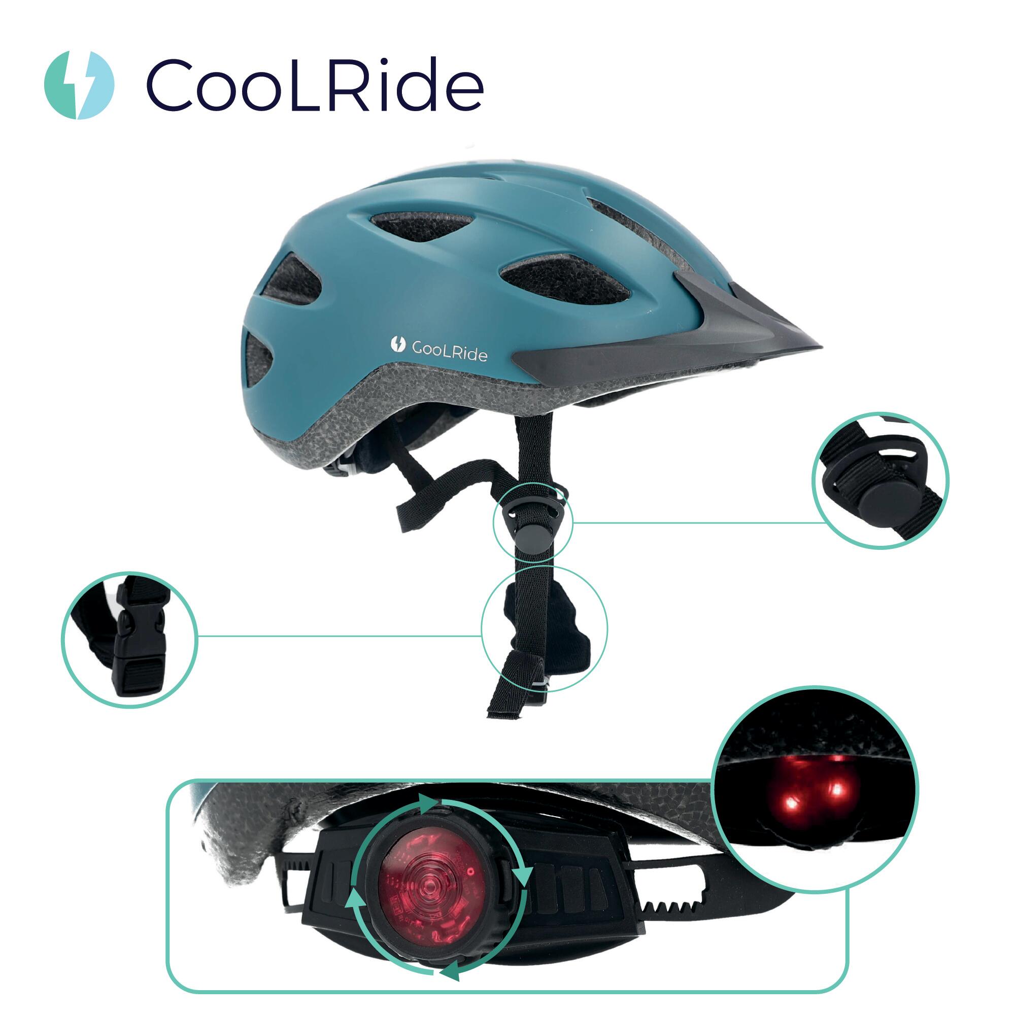 Casque vélo adulte avec LED 54-61 cm Multisport Noir/Bleu avec visère intégrée 3/7