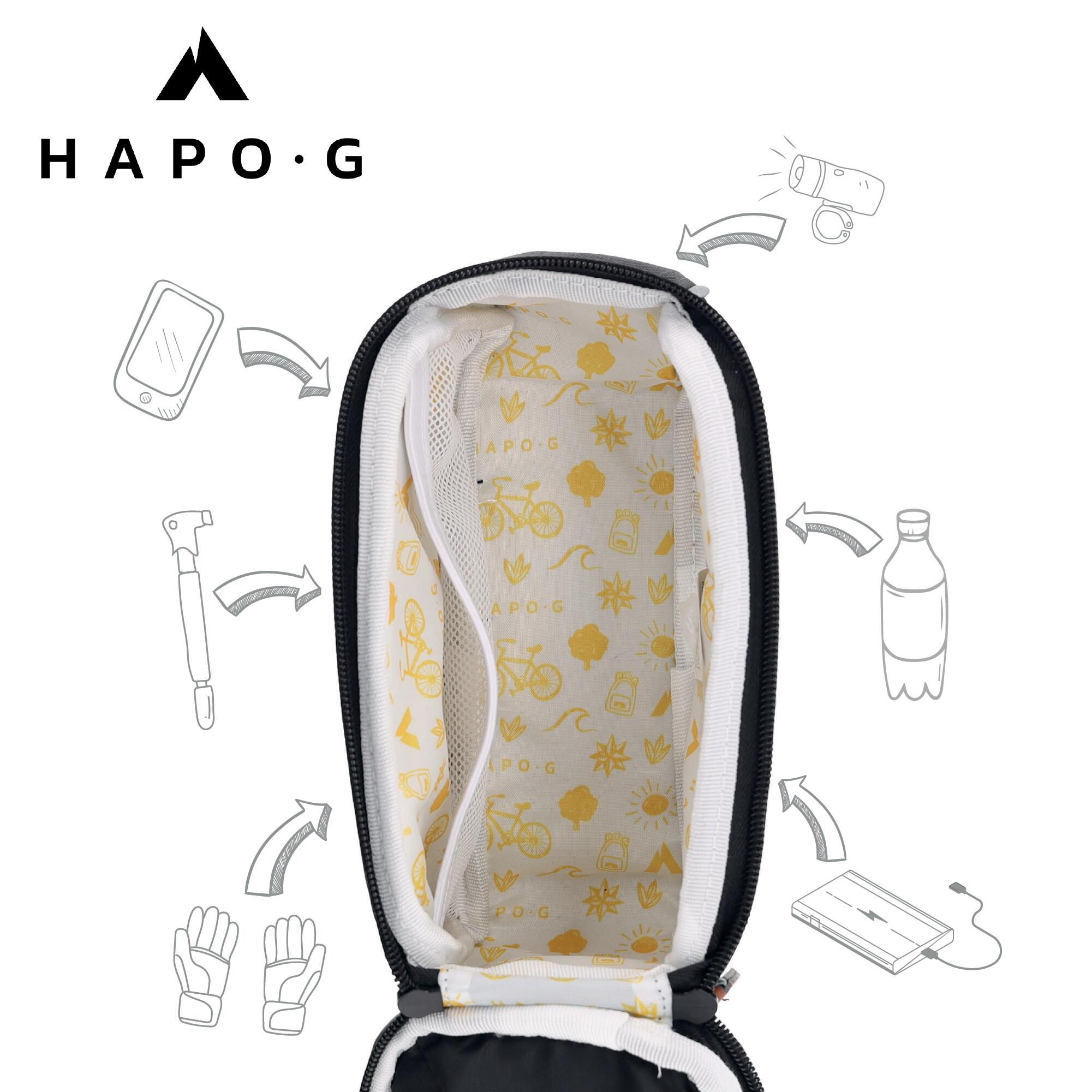 Sacoche de cadre vélo 1,6L Noir - Support smartphone avec pare-soleil - HAPO-G 3/6