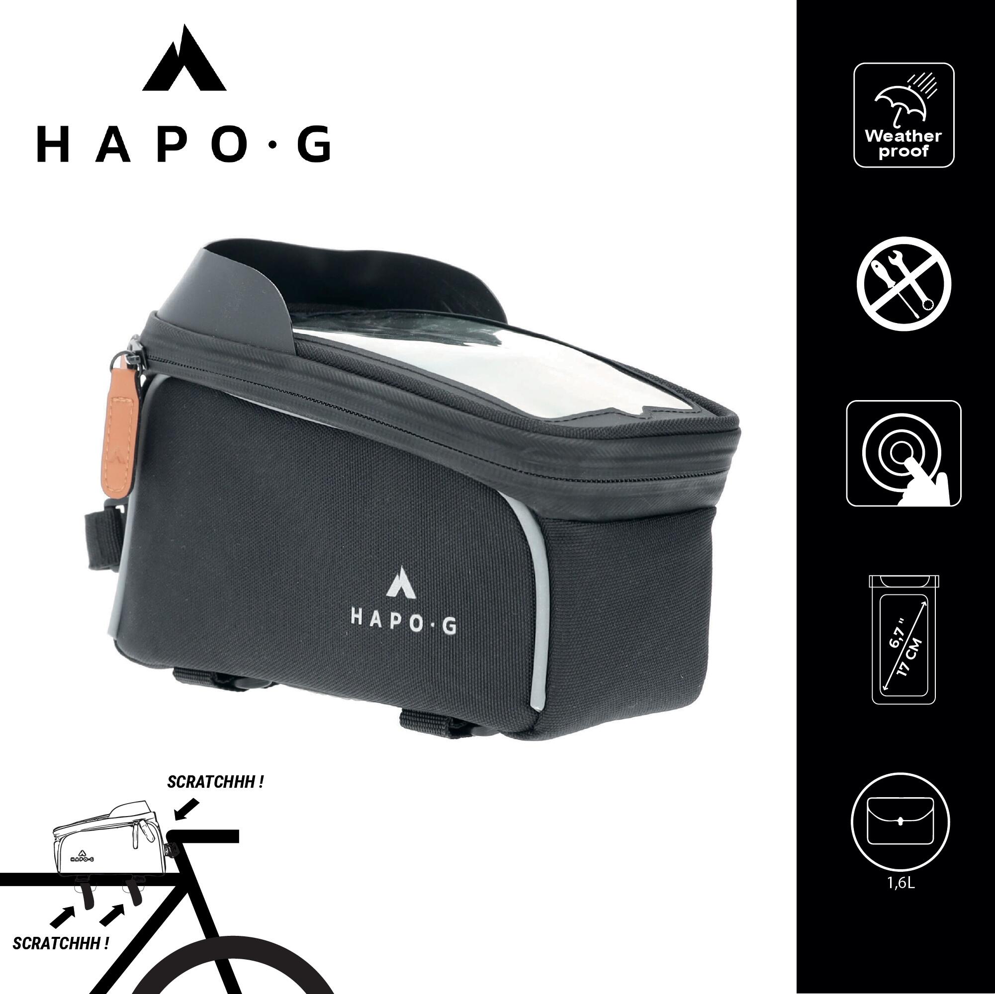 Sacoche De Cadre Hapo-G 1,6L Avec Fenêtre Tactile Et Pare-Soleil – Pour VAE, VTT, VTC, Ville, Pliant – Noir