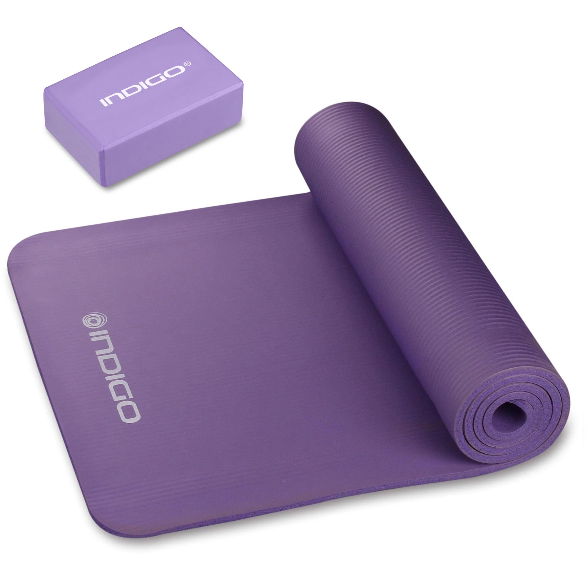 Indigo Sports - Ensemble De Yoga: Tapis Antidérapant Et Bloc De Yoga Et Fitness - Brique Yoga - Violet - Taille Unique - Decathlon