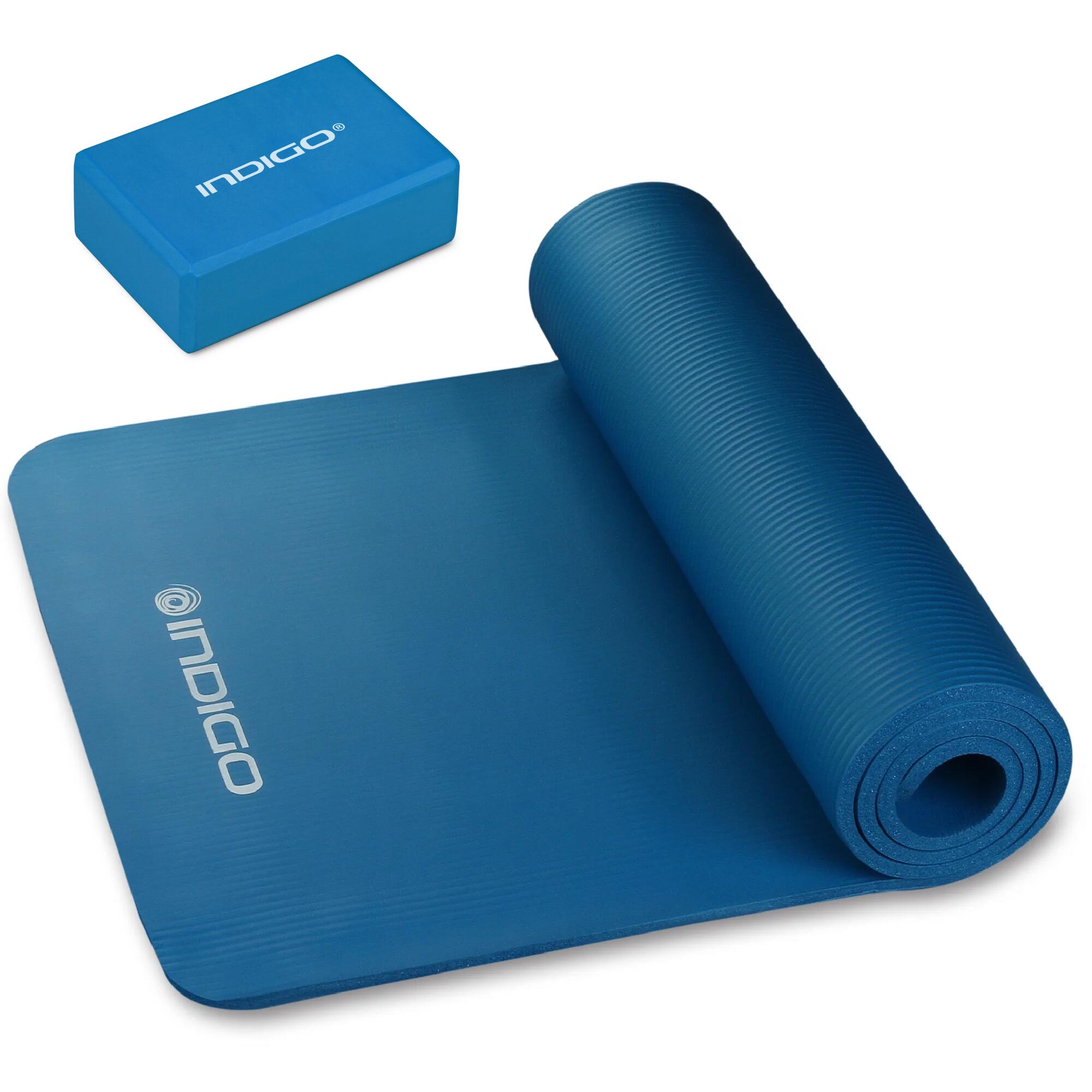 Indigo Sports - Ensemble De Yoga: Tapis Antidérapant Et Bloc De Yoga Et Fitness - Brique Yoga - Bleu - Taille Unique - Decathlon