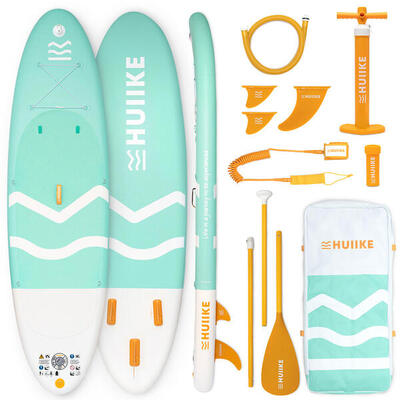 Opblaasbaar supboard met premium accessoires. huiike. groen. hoge stabiliteit
