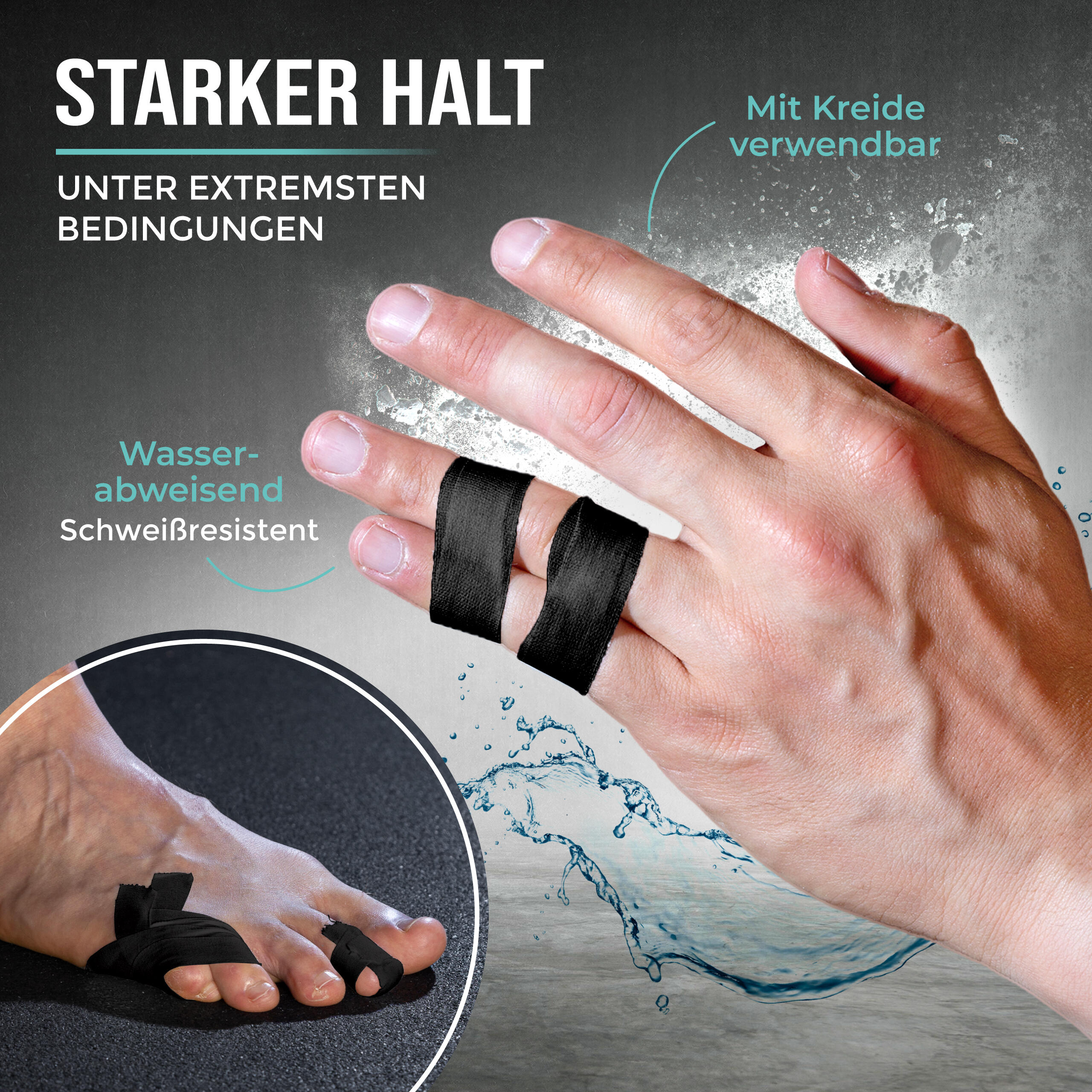 Fingertape mit extra starkem Kleber, 3 Rollen Klettertape (Schwarz) 3/7