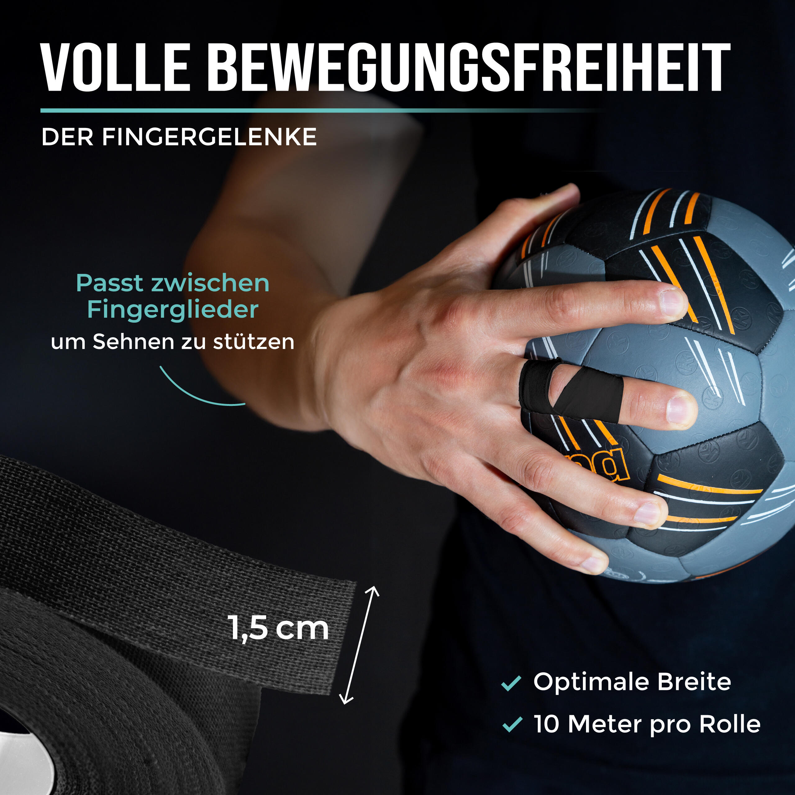 Fingertape mit extra starkem Kleber, 3 Rollen Klettertape (Schwarz) 5/7
