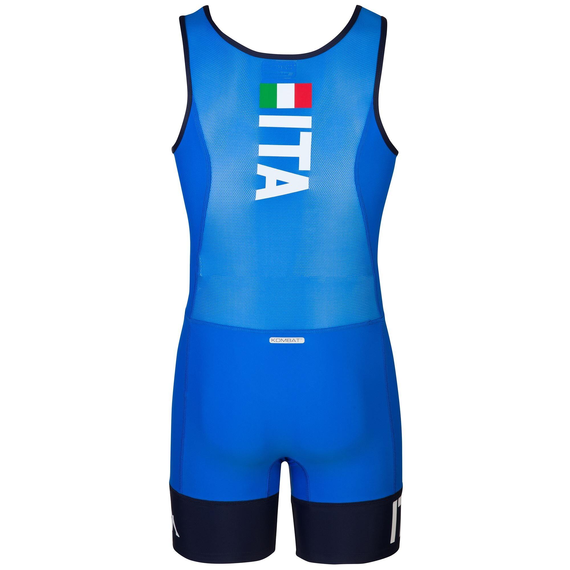 Maglia sportiva da donna in nylon blu da canottaggio 3/5