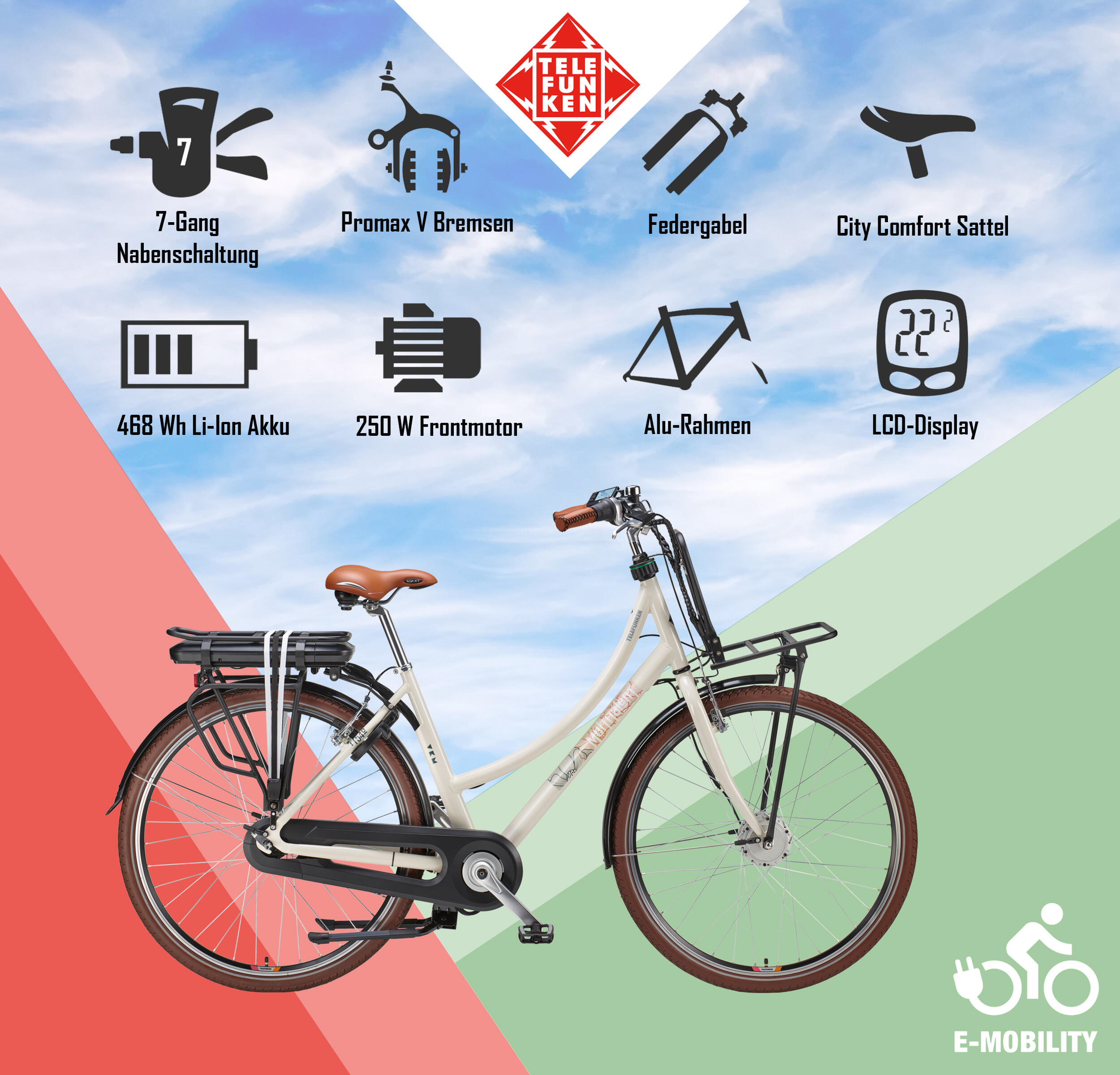 E-Bike RT540 28 Zoll 7-Gang Pedelec City Retro Elektrofahrrad Rücktrittbremse 5/7