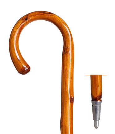 Bâton de randonnée courbe en bois de châtaignier hauteur 92cm
