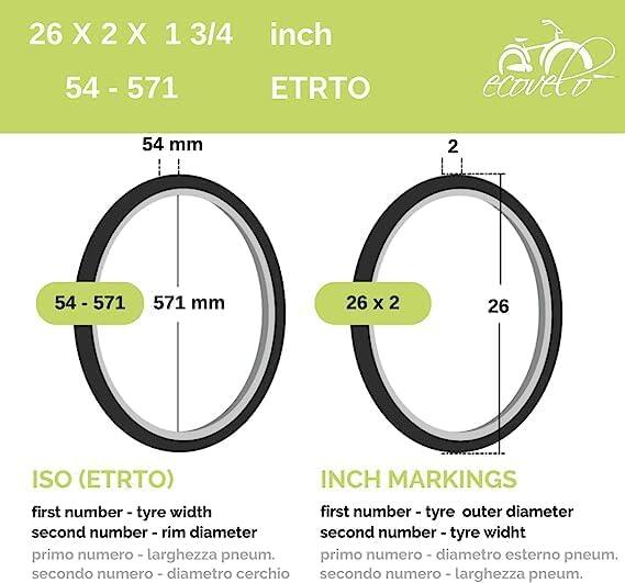 3 copertoni 26x2x1 3/4 (54-571) pnaumatici neri 26 x 2 x 1 3/4 adulto EV 2/6