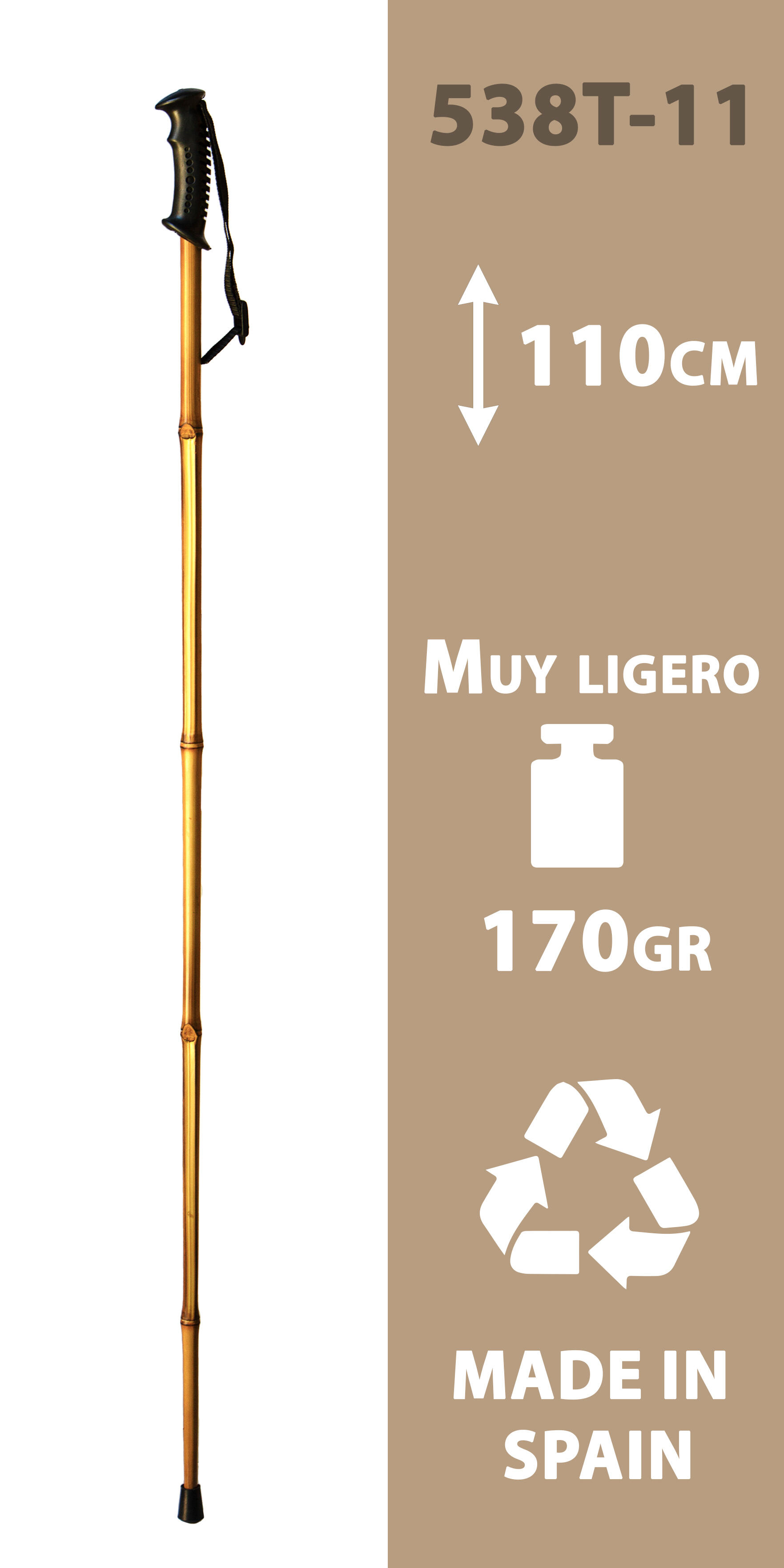 Bastão de caminhada de cana de bambu cabo de trekking 110cm 170gr 2/3